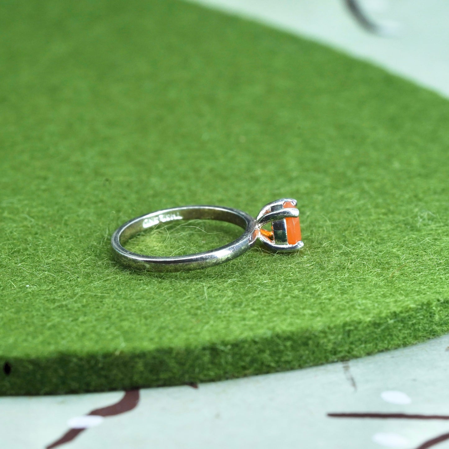 Size 6, Sterling silver handmade ring, 925 stackable band with orange crystal