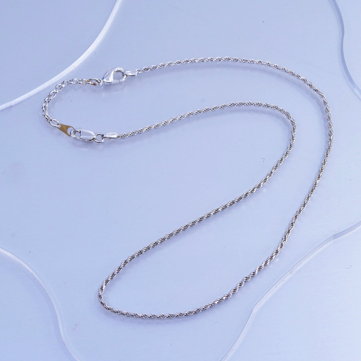 16+2” 2mm, vintage Italy Sterling 925 silver rope chain necklace