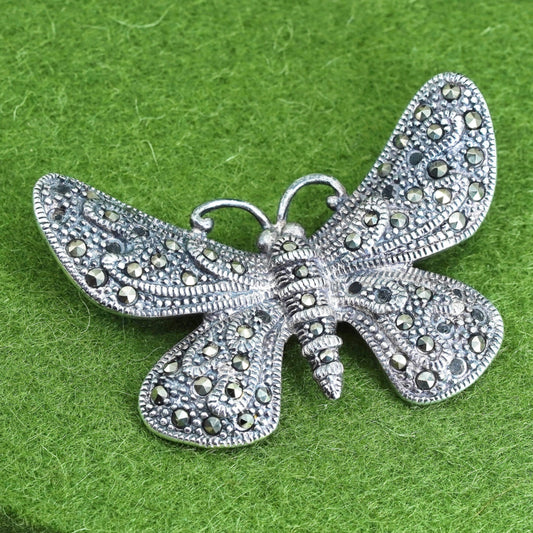 Vintage Sterling 925 silver handmade butterfly brooch with marcasite