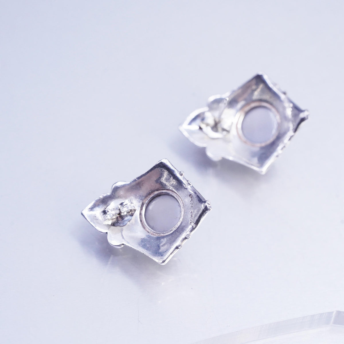 Vintage Sterling 925 silver handmade studs earrings white moonstone amethyst