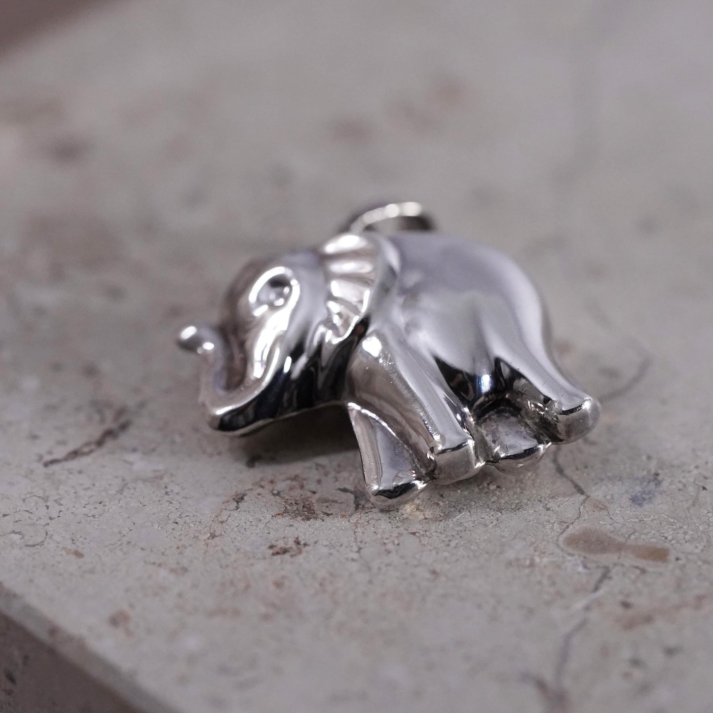 Vintage Sterling silver handmade pendant, puffy 925 silver elephant charm