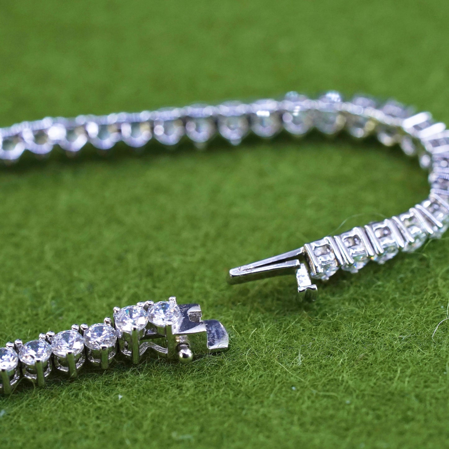 16”, Vintage sterling 925 silver tennis necklace, 925 chain with cz