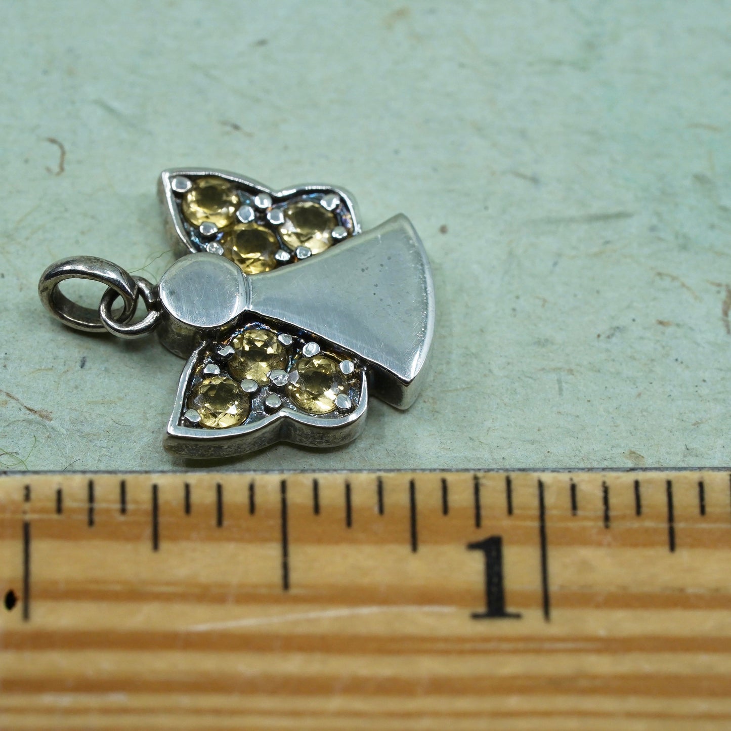 vintage Sterling silver angel pendant, 925 charm with citrine detail