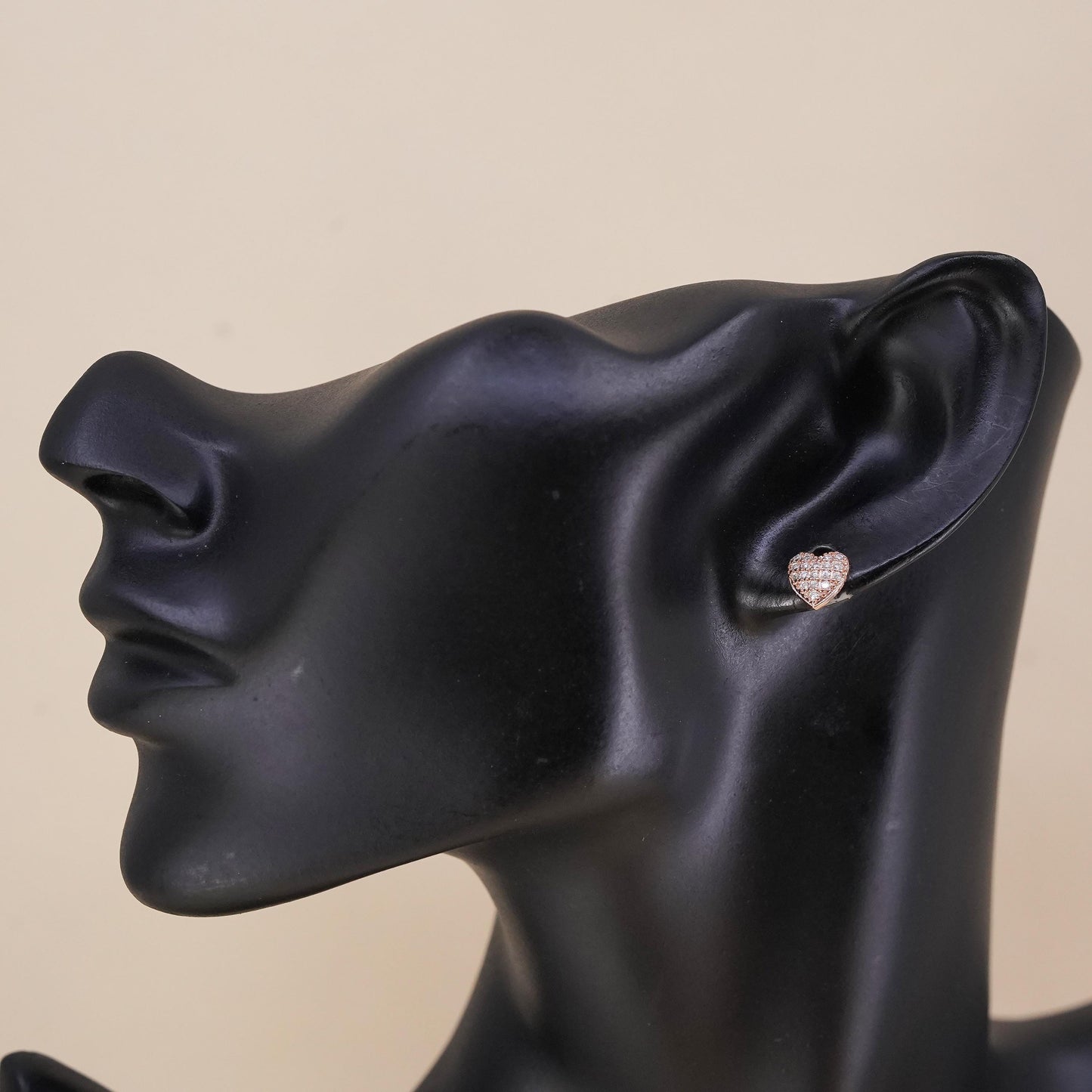 vermeil rose gold over Sterling 925 silver heart stud with cz, single earring