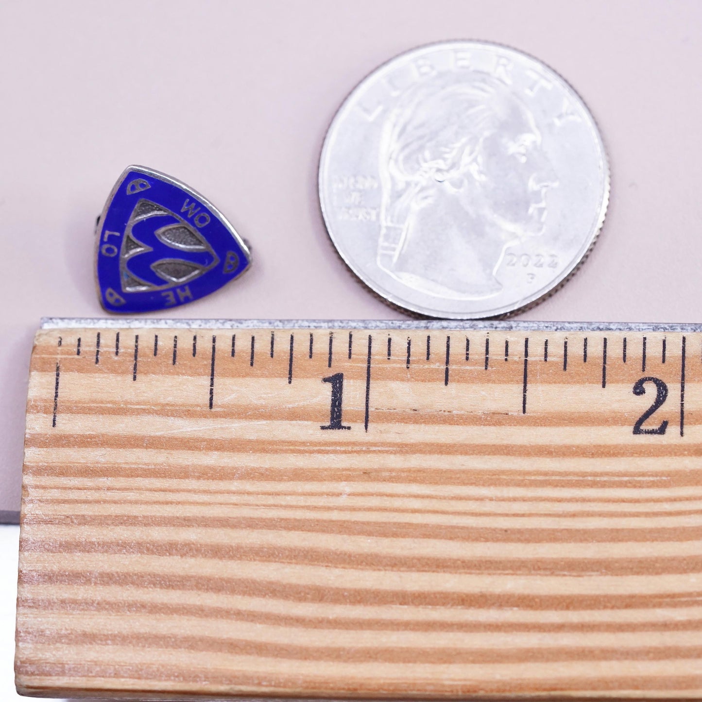 Sterling 925 silver Camp Fire Girls Pin Badge WO HE LO Dk Blue Enamel Triangle