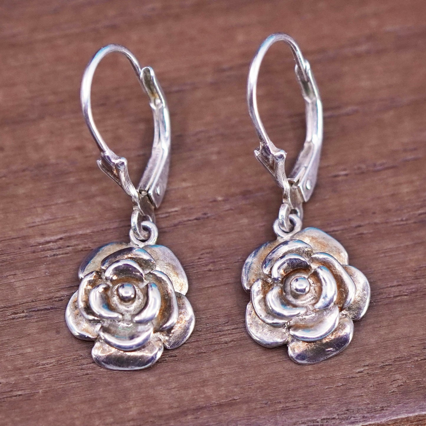 Vintage Sterling silver handmade earrings, 925 flower drops