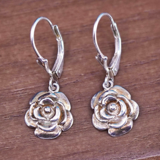 Vintage Sterling silver handmade earrings, 925 flower drops