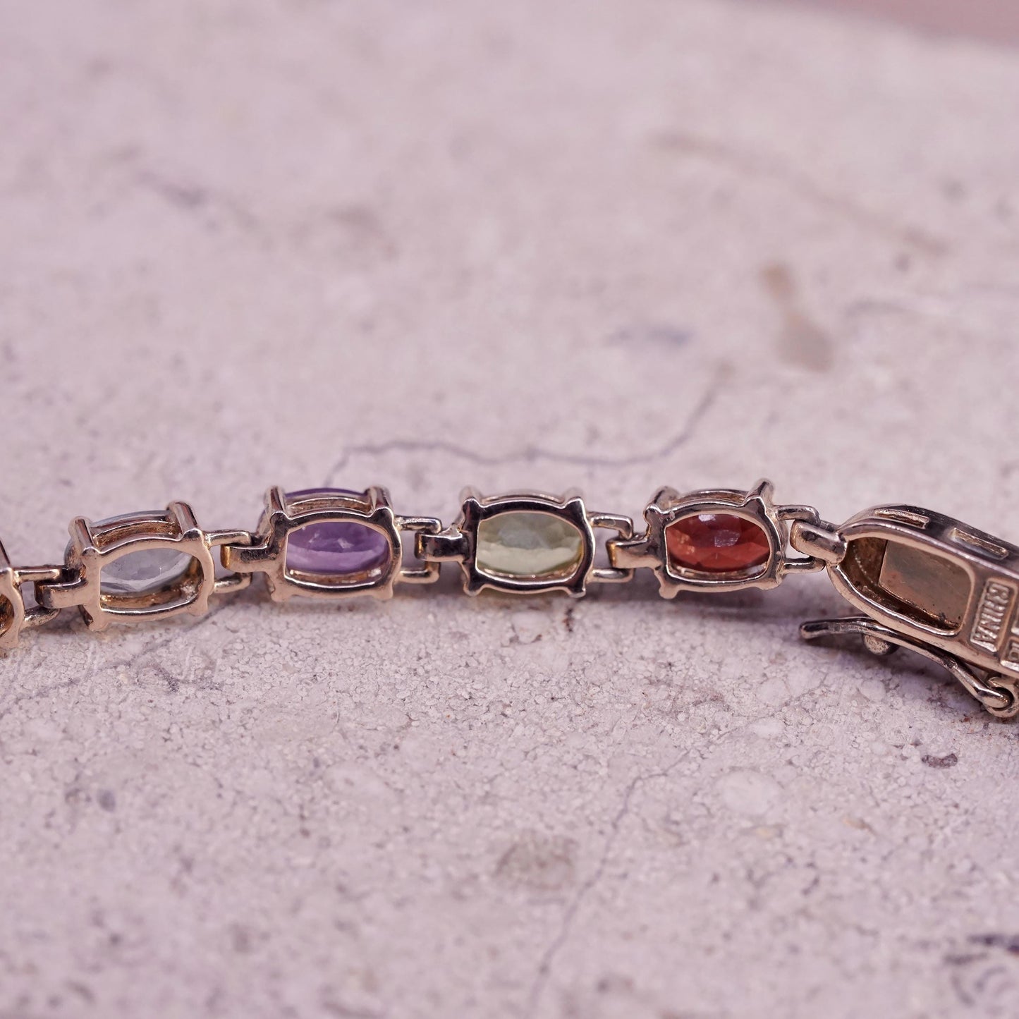 6.75” VTG gold plated sterling silver 925 tennis bracelet multi color gemstones