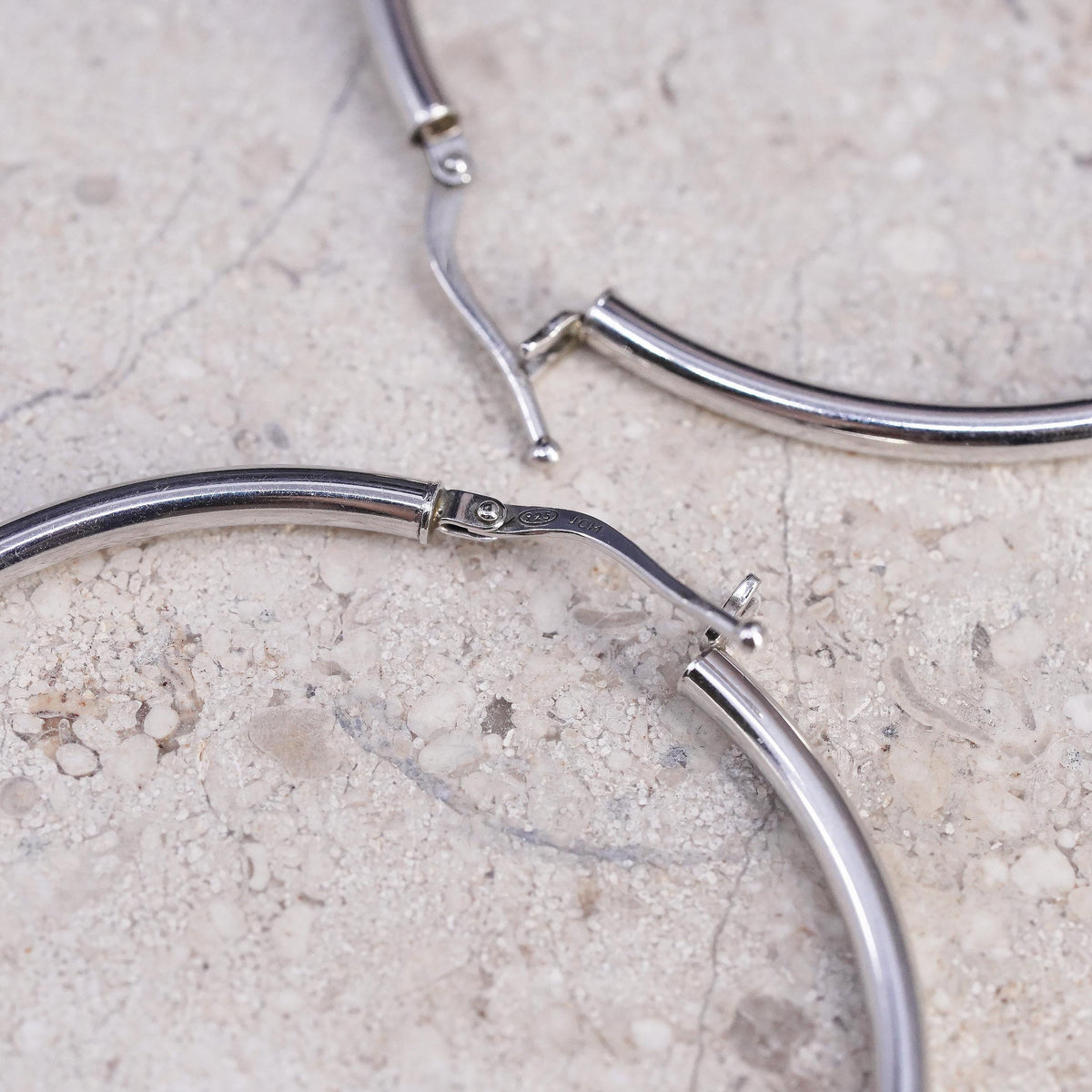 2", vintage JCM Sterling Silver hammered earrings, 925 huge hoops studs