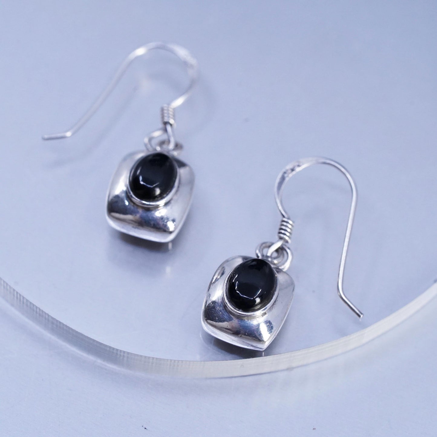Vintage Sterling 925 silver handmade earrings with black onyx