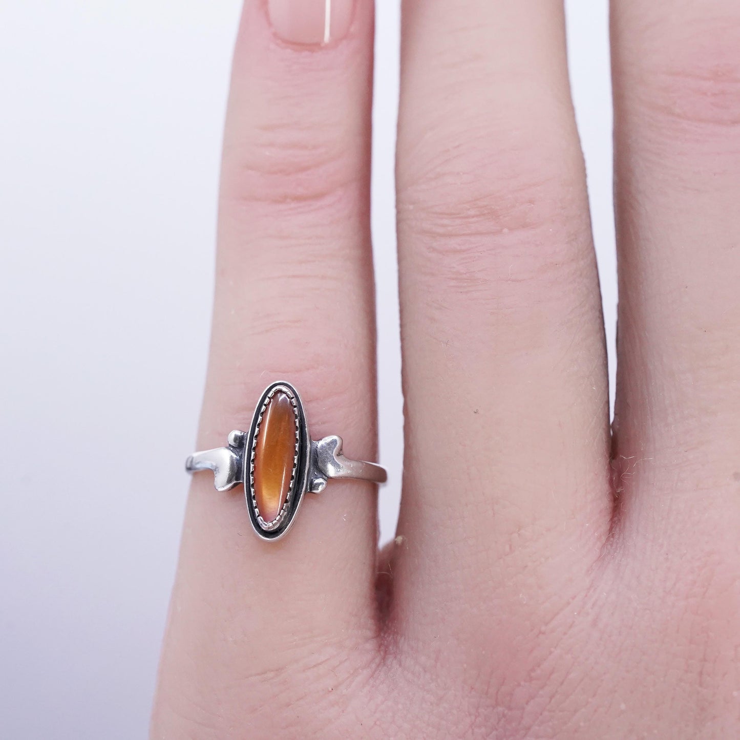 size 4.5, Vintage southwestern Sterling 925 Silver Ring with golden Tiger Eye