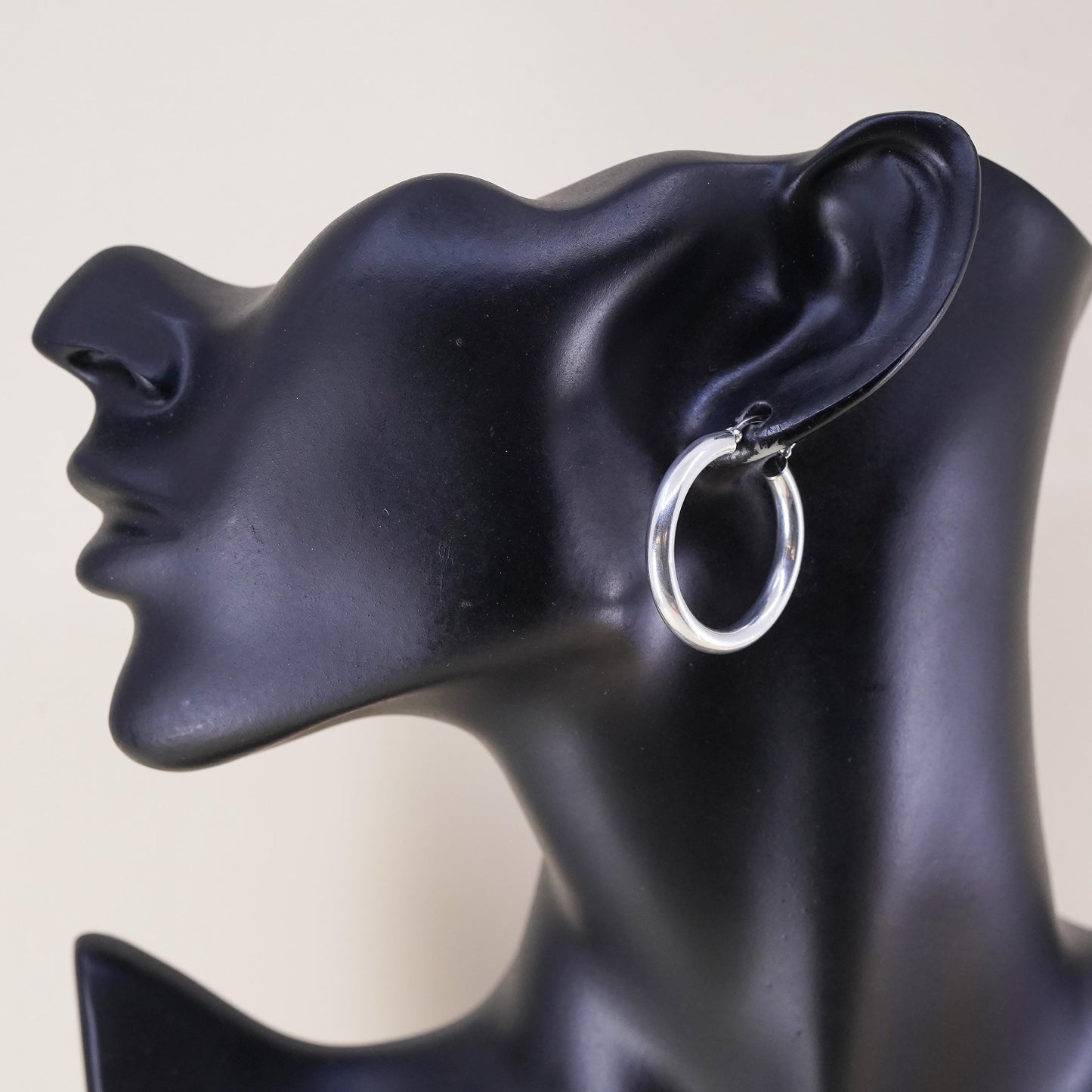 1.25", Vintage sterling silver loop earrings, fashion minimalist wide hoops