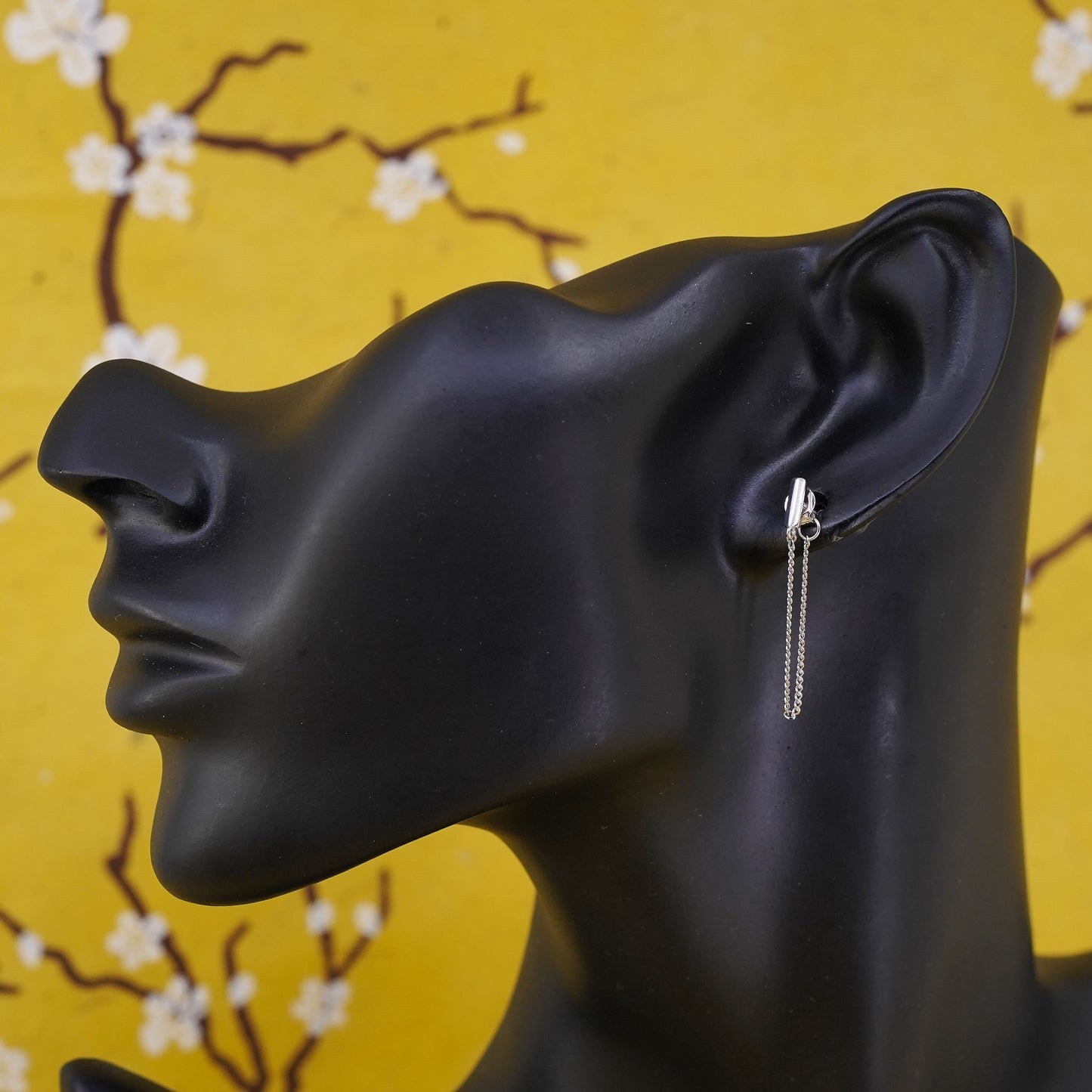 Vintage sterling silver handmade earrings, 925 studs with curb chain fringe