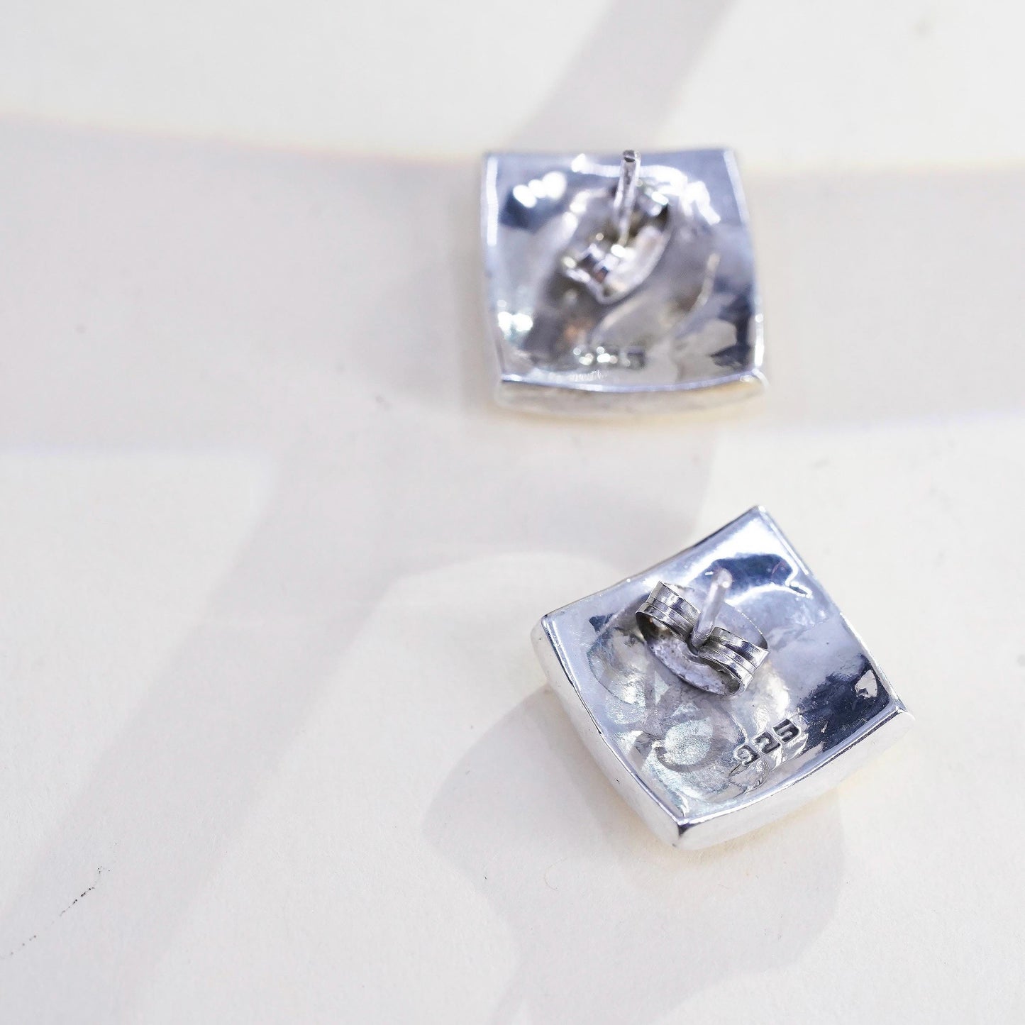 Vintage sterling silver studs, handmade bold 925 dome square earrings