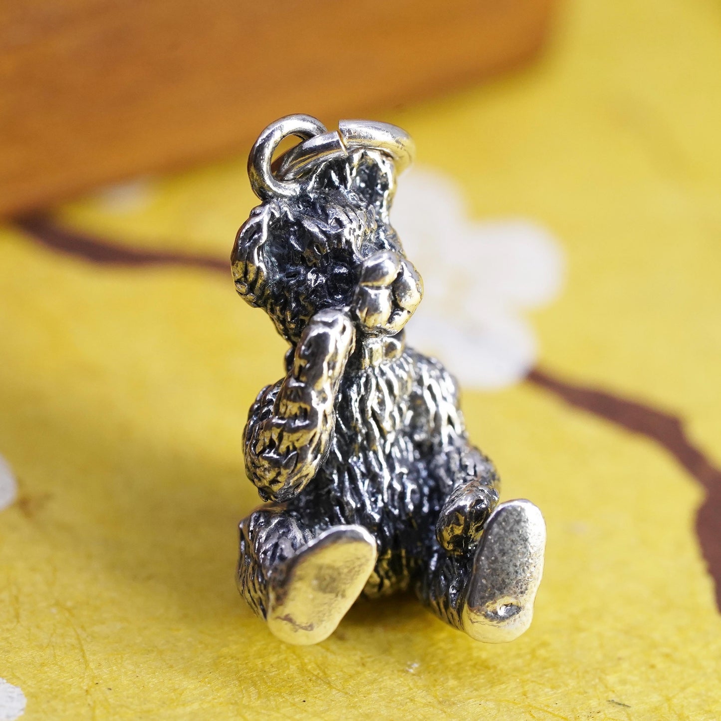 Vintage Sterling 925 silver handmade teddy bear pendant charm