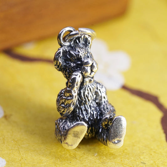 Vintage Sterling 925 silver handmade teddy bear pendant charm
