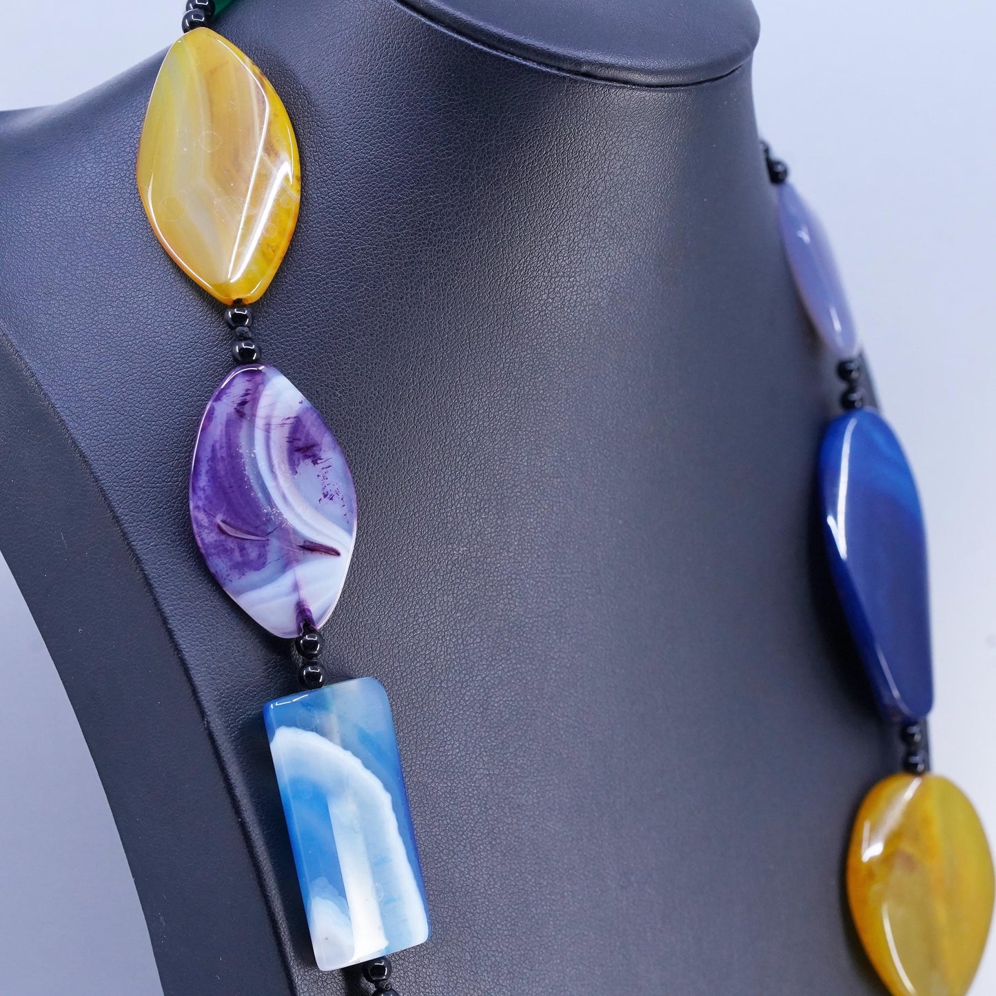 30+2” VTG Sterling 925 Silver Handmade extra long multi color agate necklace