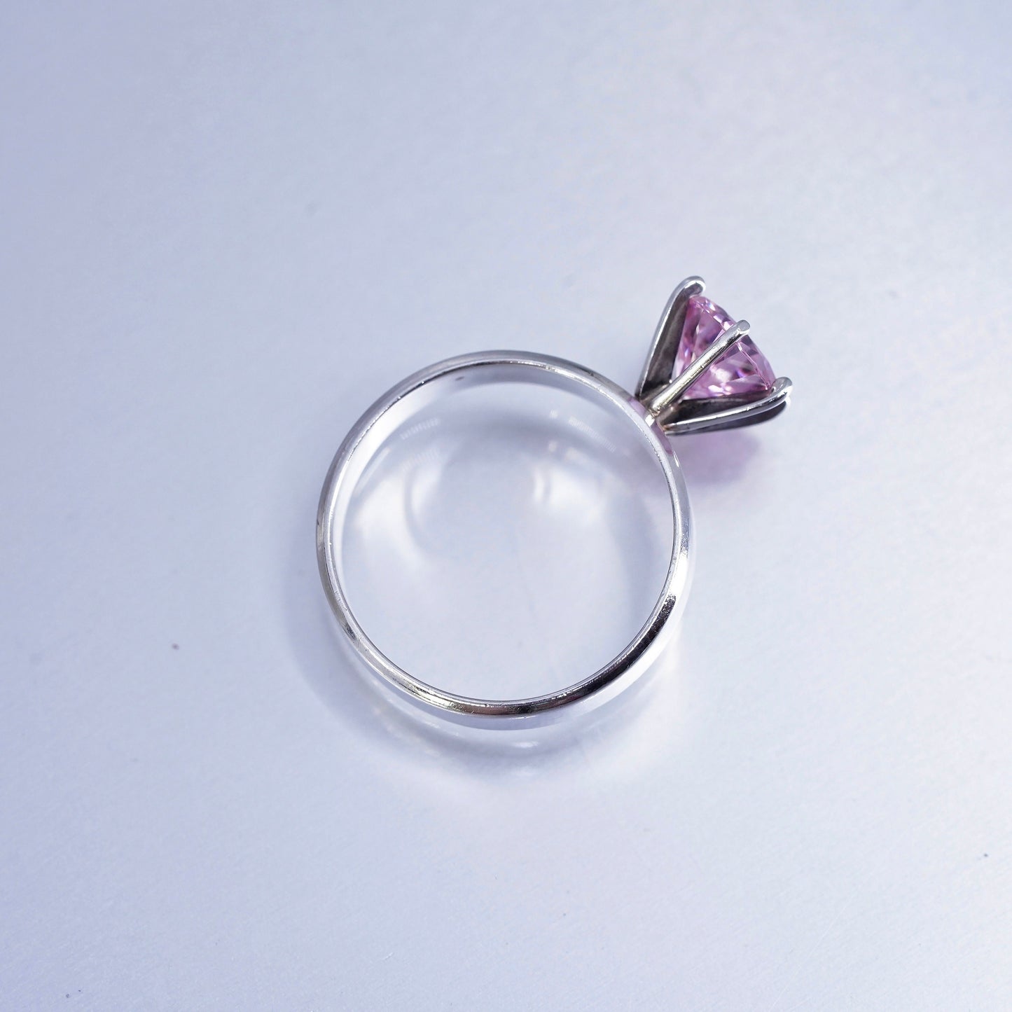 Size 8.25, vintage Sterling 925 silver handmade band ring with pink crystal