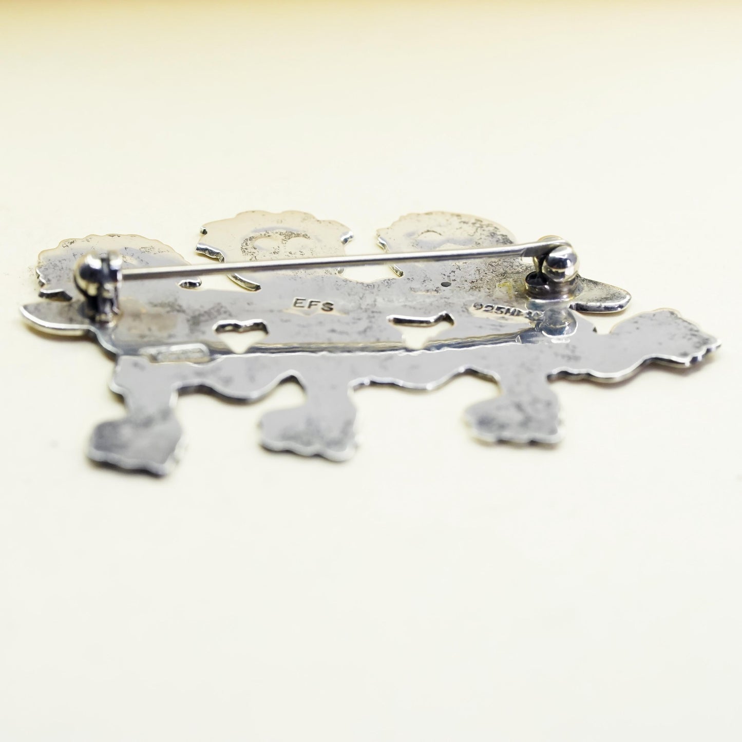 Antique Mexican sterling silver handmade brooch, 925 Save the Children hearts