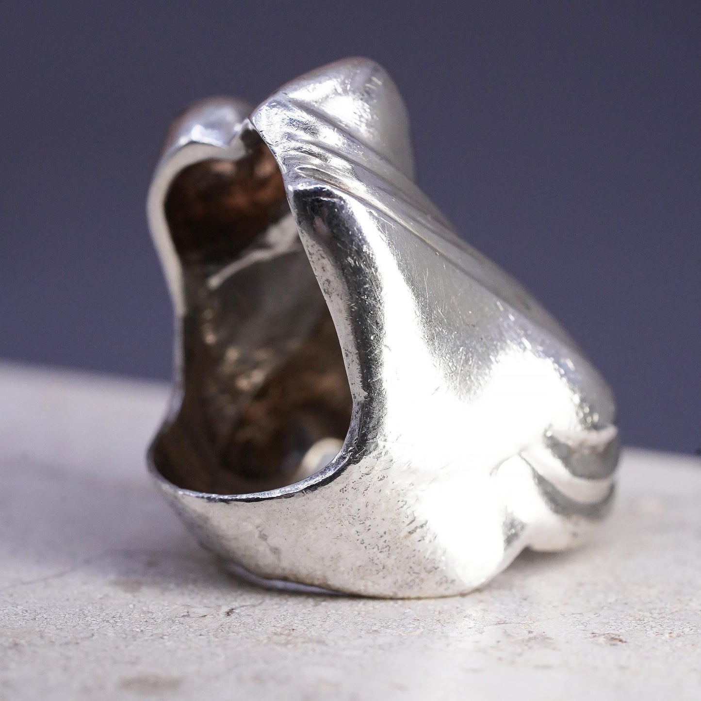 Size 6, Sterling Silver Sculptural Statement Ring, Abstract Swirl, Chunky Band