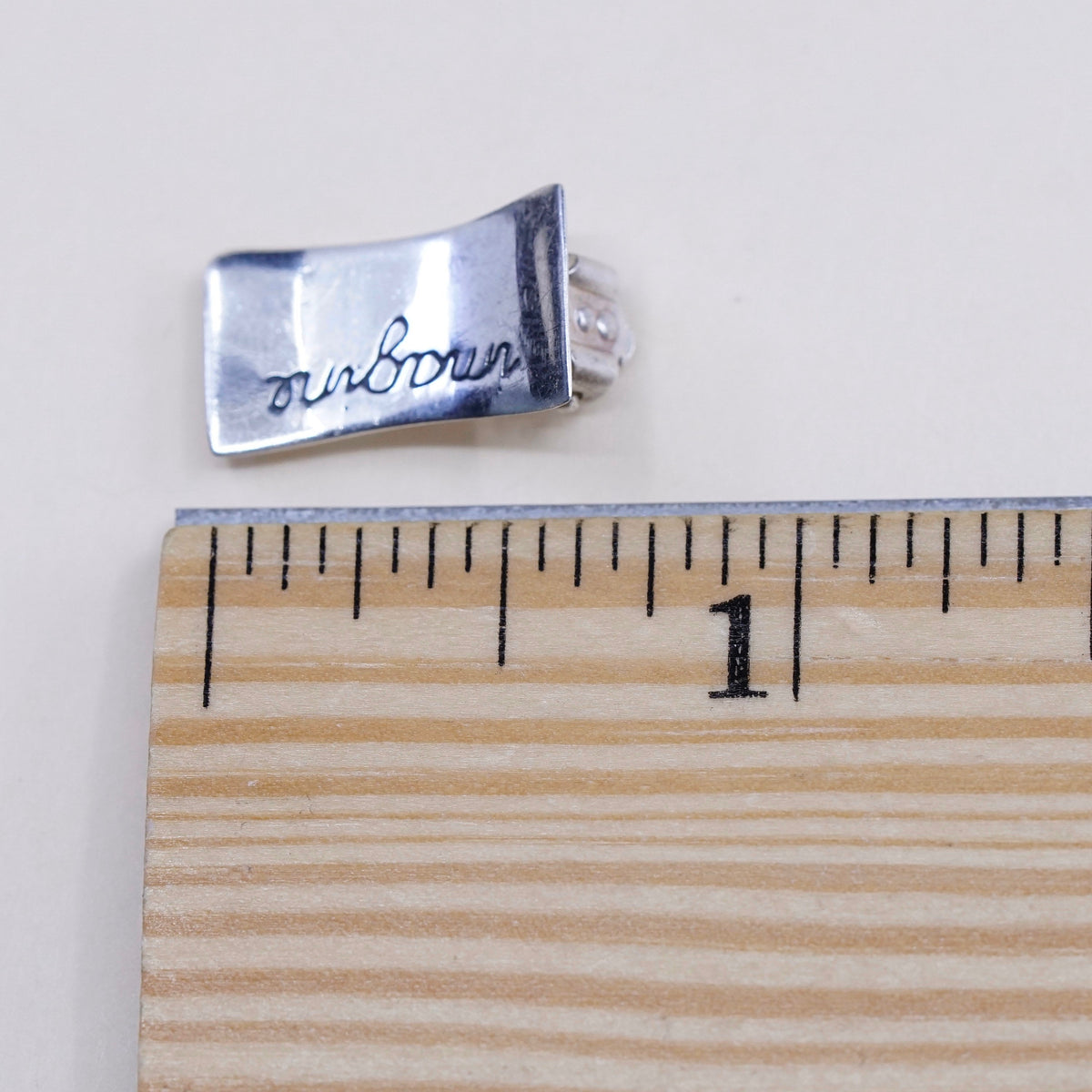 vtg Modern Sterling silver clip on, 925 inspiration earrings embossed “imagine”