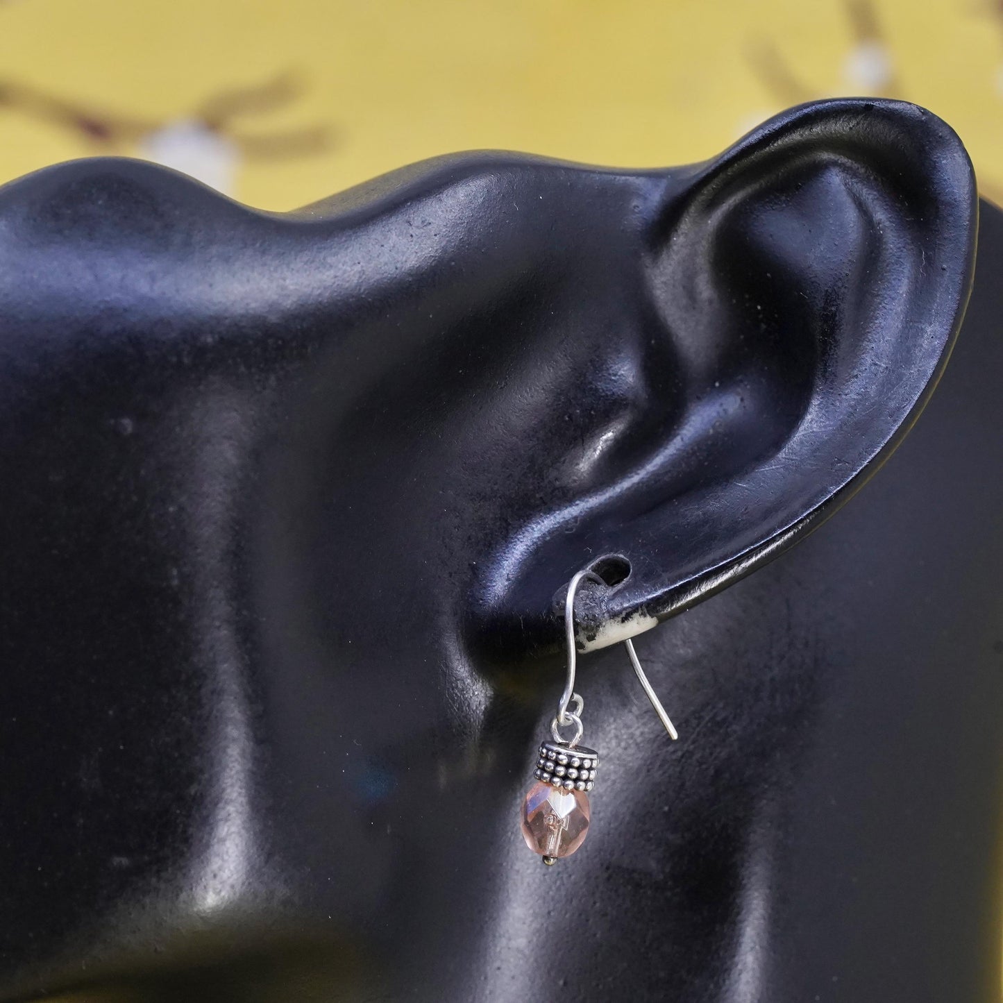 Vintage Sterling silver 925 handmade earrings with pink crystal
