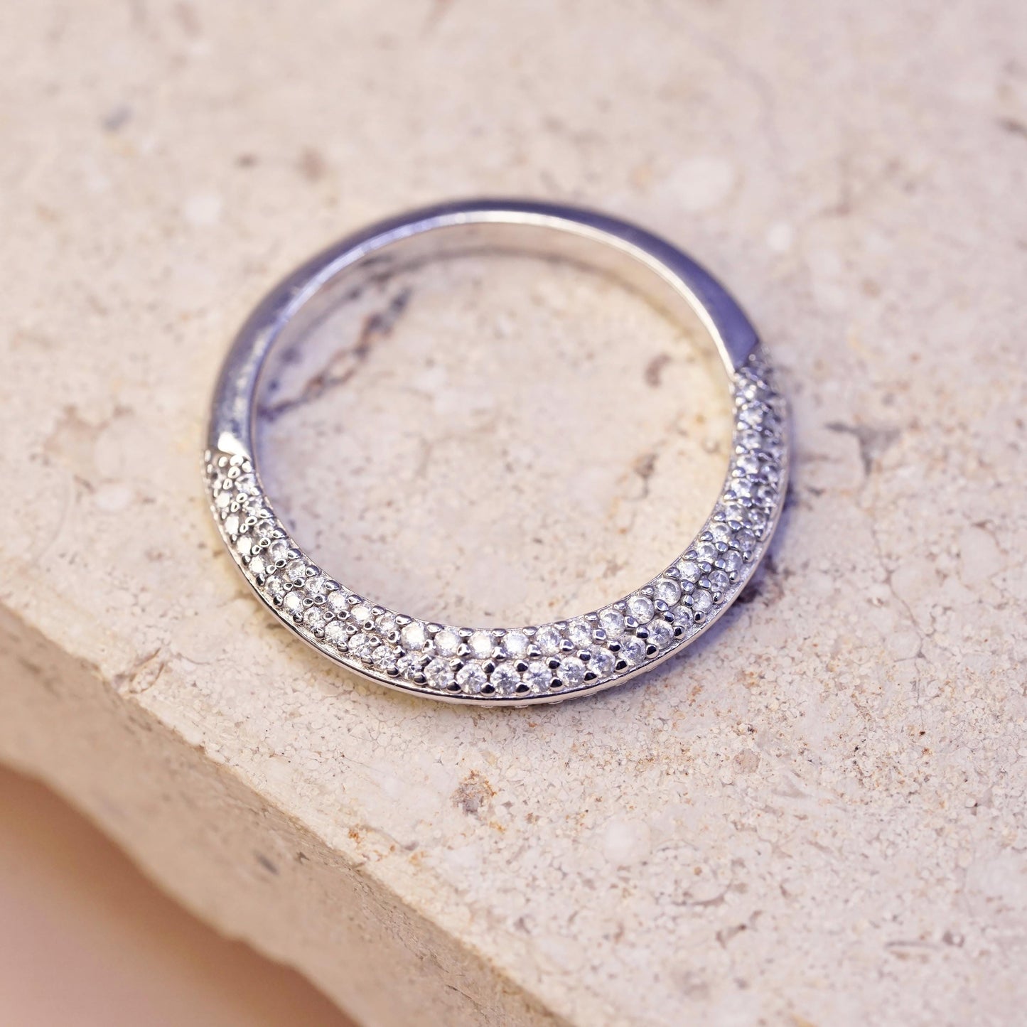 Size 7.75, vintage sterling silver ring with cluster Cz, statement band