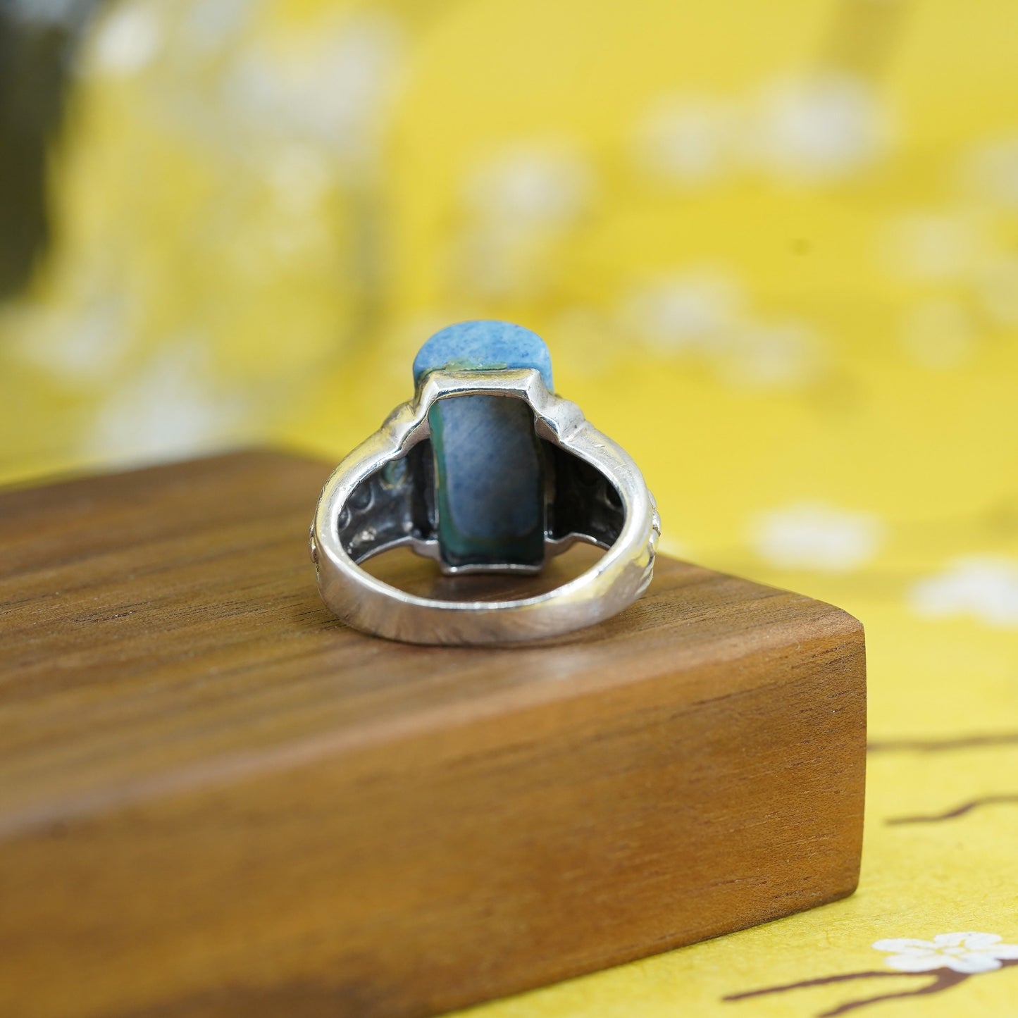 Size 7.25, vintage Sterling 925 silver handmade ring denim lapis lazuli beads