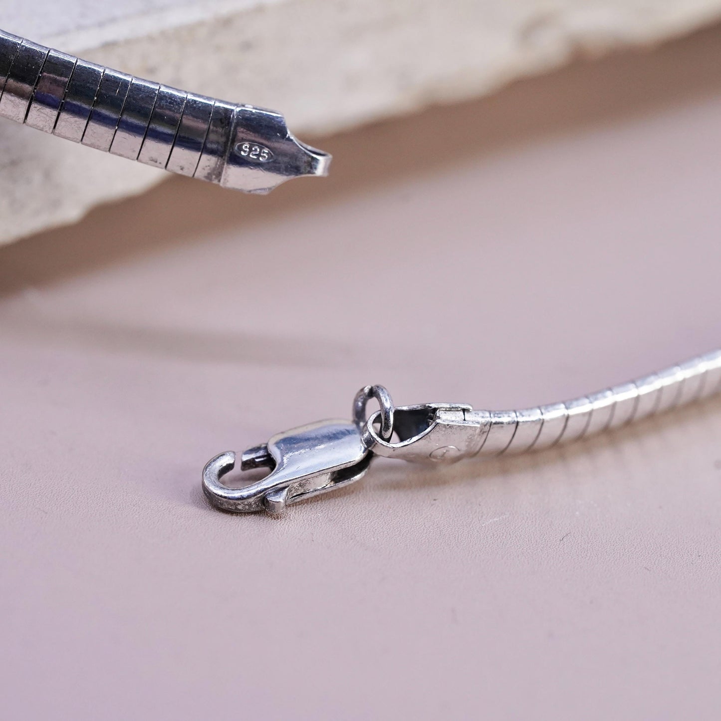 18", vintage Italian Sterling silver necklace, solid 925 silver omega chain