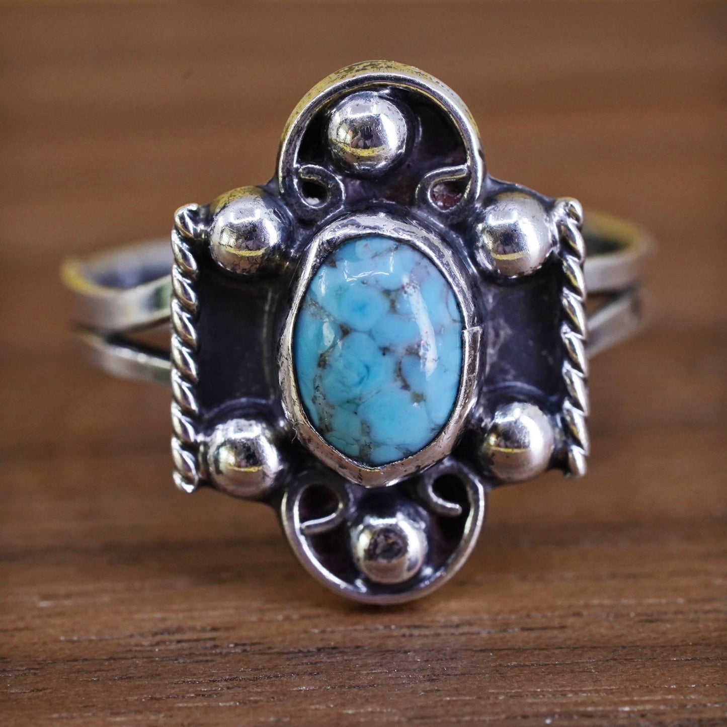 Size 6, Sterling silver handmade ring, jewelry, southwestern 925 band turquoise