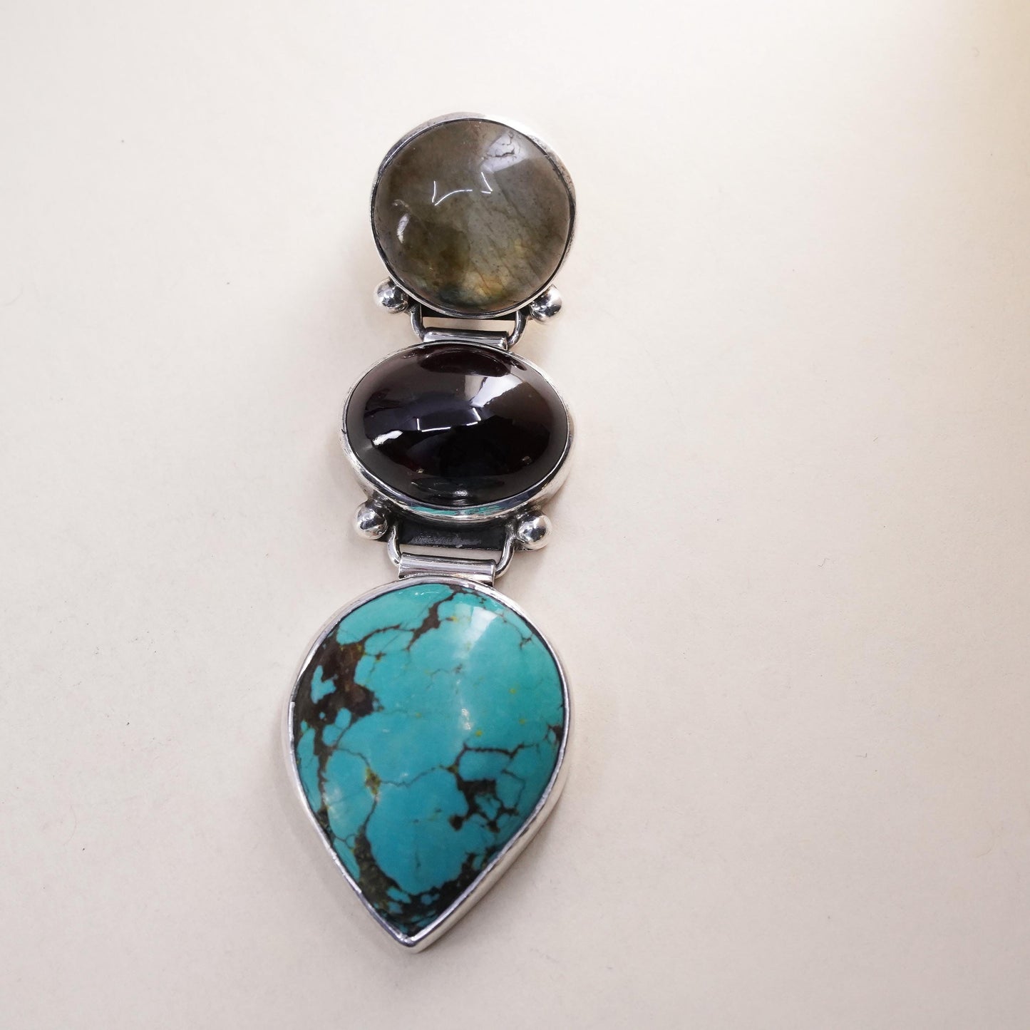Native American Sterling 925 silver teardrop turquoise pendant labradorite