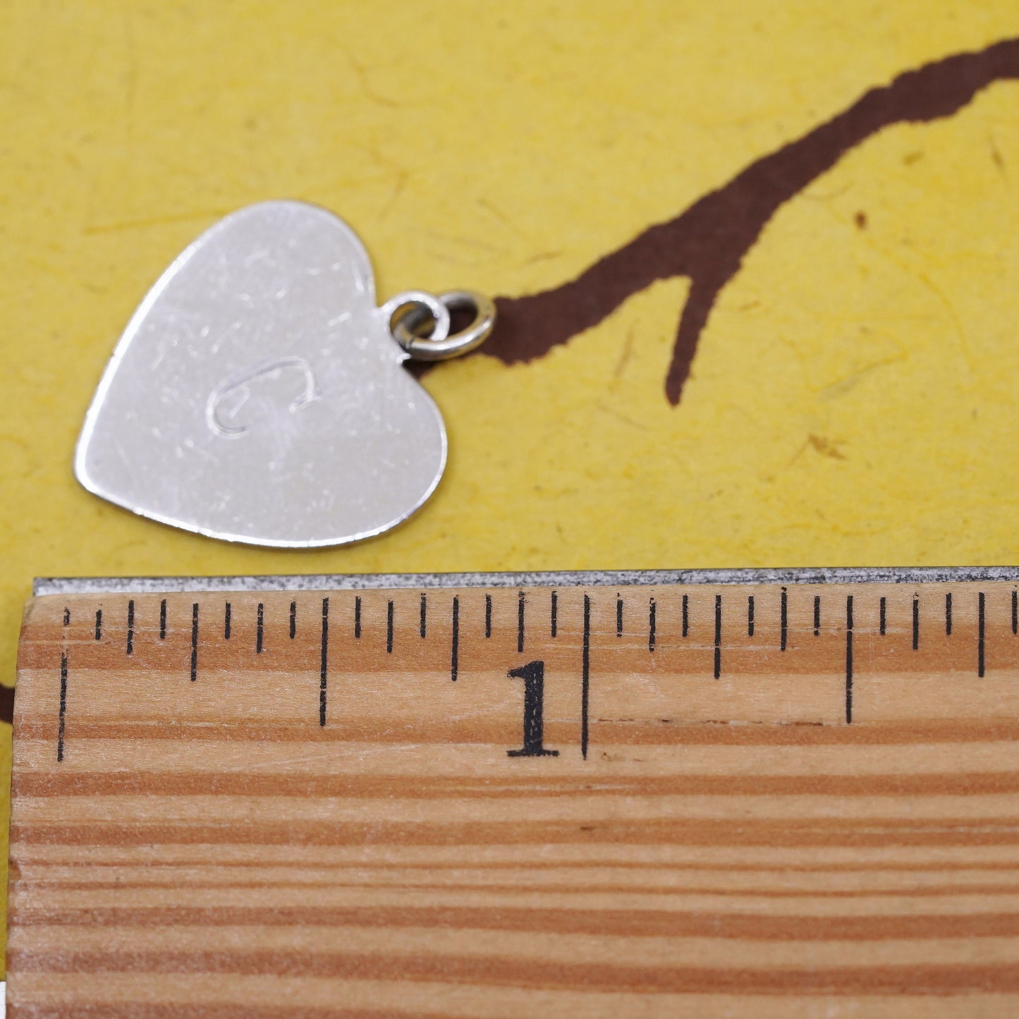 Vintage Sterling silver handmade charm, 925 heart tag pendant engraved C
