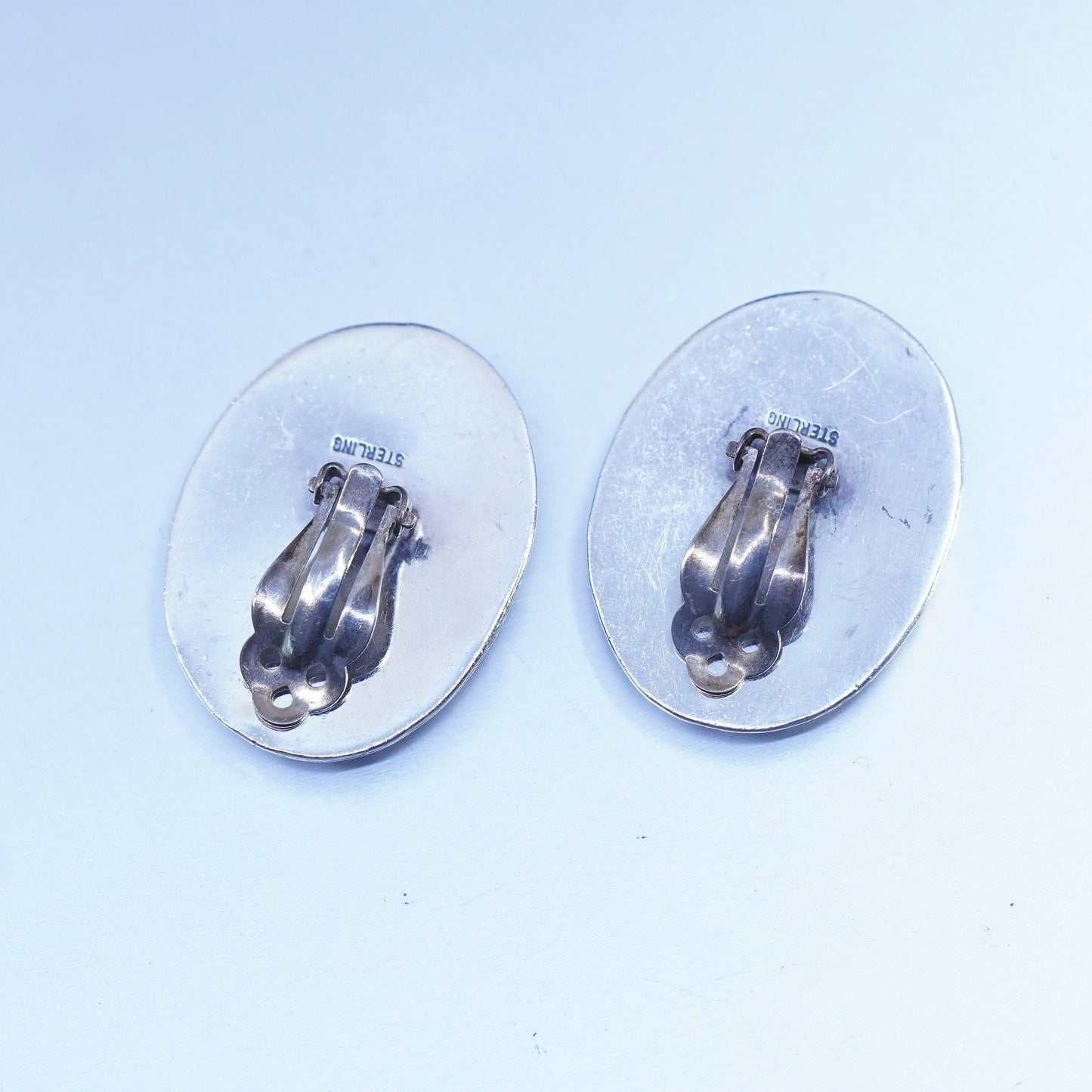 Native American Navajo Sterling 925 silver handmade earrings, textured clip on