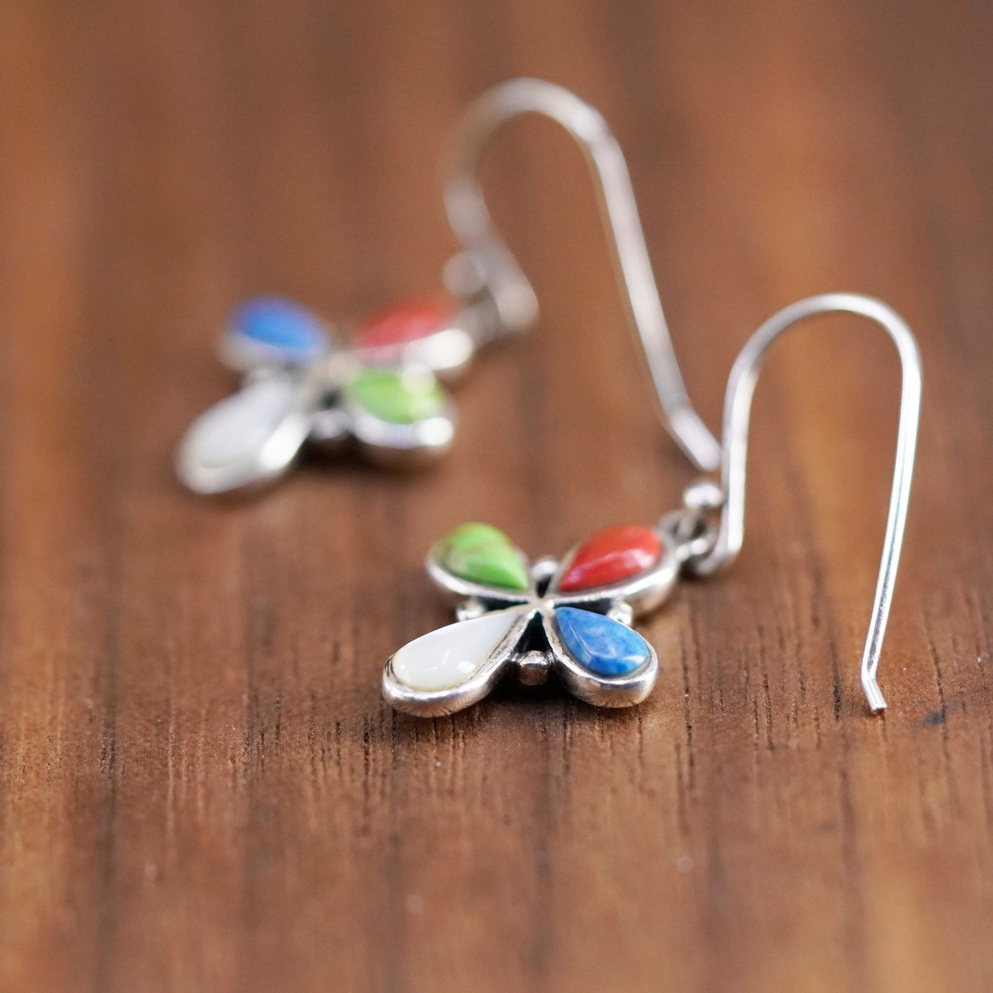 southwestern Sterling 925 silver handmade cross earrings with turquoise coral