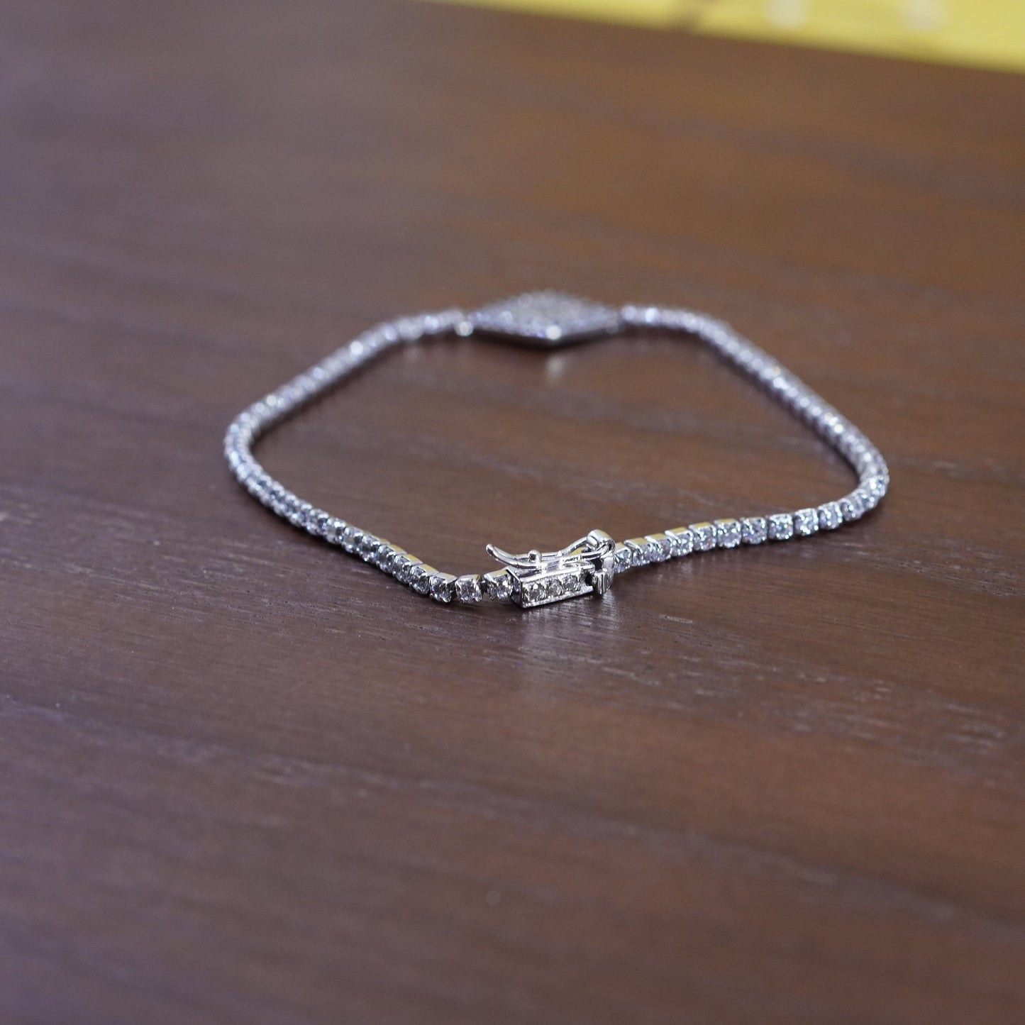 7”, Sterling 925 silver handmade chain bracelet with evil eye and cluster cz