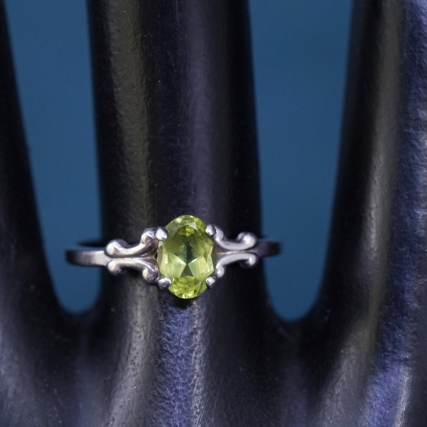 Size 7.25, vintage Sterling silver handmade ring, 925 stackable band peridot