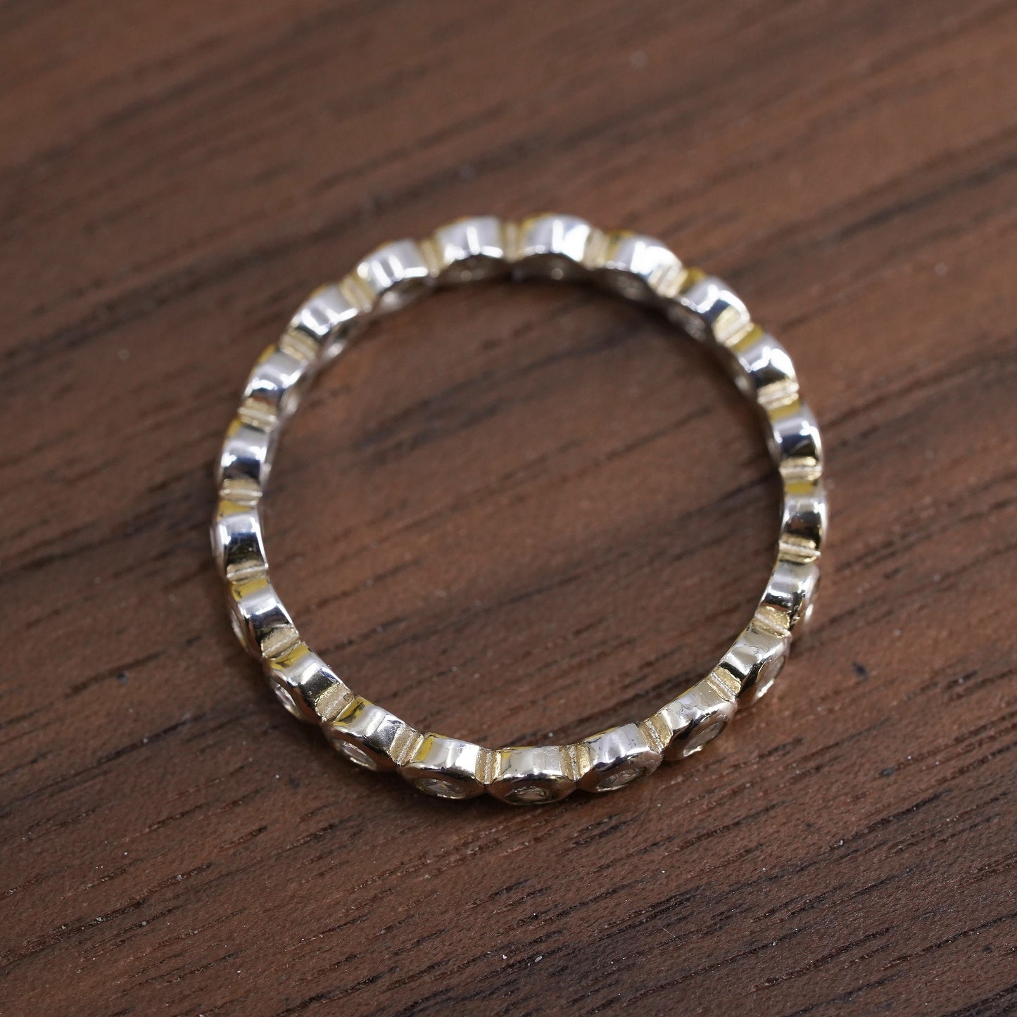 Size 8, vintage vermeil gold over Sterling silver ring, 925 stackable band cz