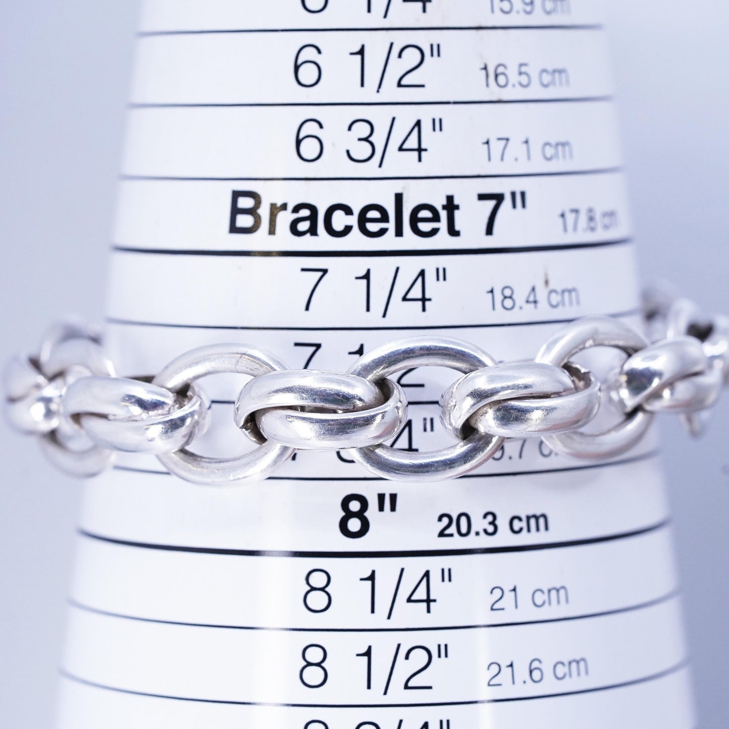 7.75", vintage Sterling 925 silver handmade bracelet, bold double oval chain
