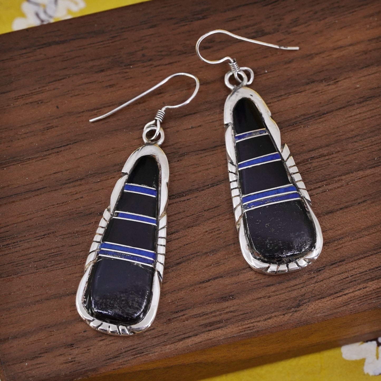 Native American Ben Boyd sterling silver earrings, Navajo 925 teardrop onyx