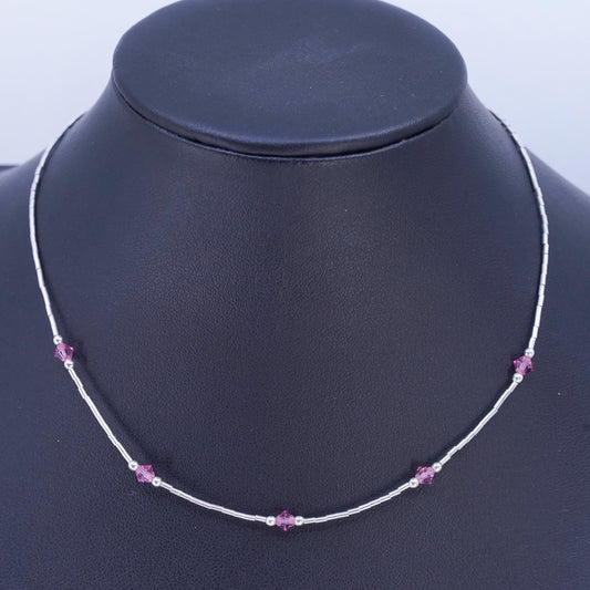 14”, Native American Sterling 925 liquid silver necklace pink crystal beads