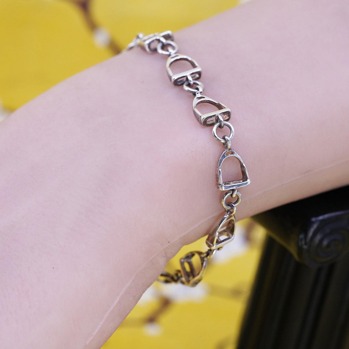 6.5”, Sterling 925 Silver Equestrian Stirrup Bracelet Horse Riding Jewelry
