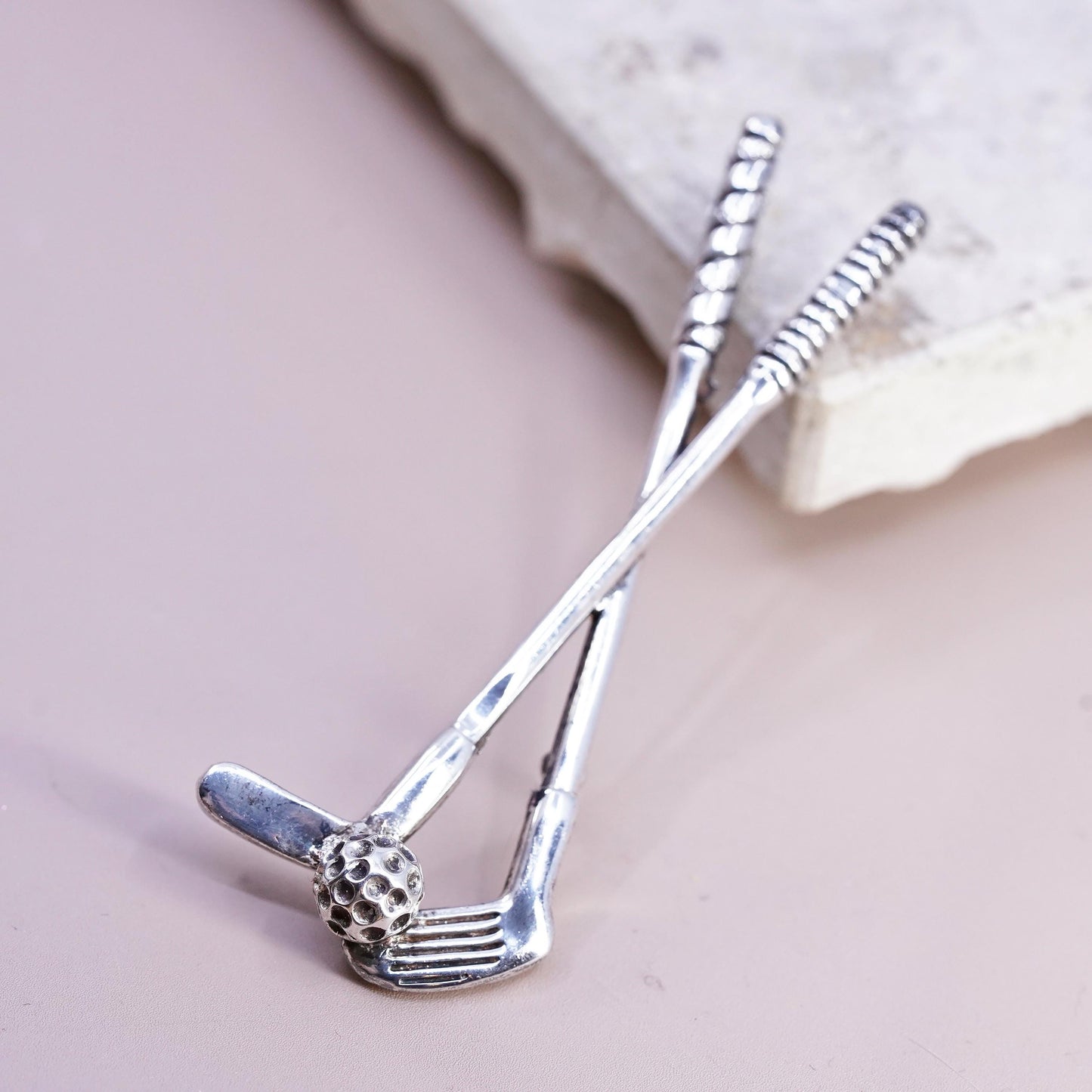 Vintage Taxco Mexico 925 Sterling Silver Golf Clubs Driver Ball Pin Brooch