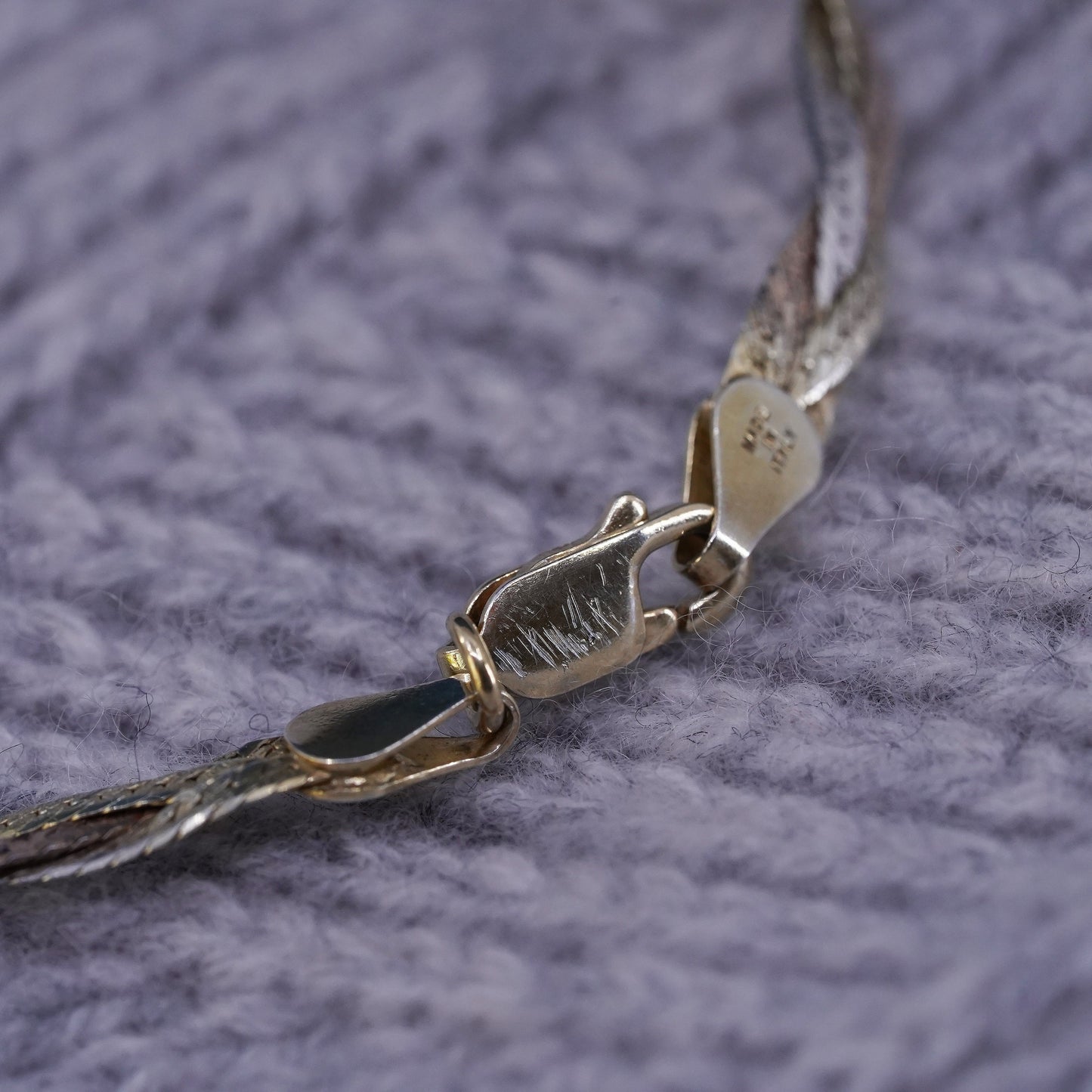 7" gold over Sterling silver bracelet, 925 woven braided herringbone chains
