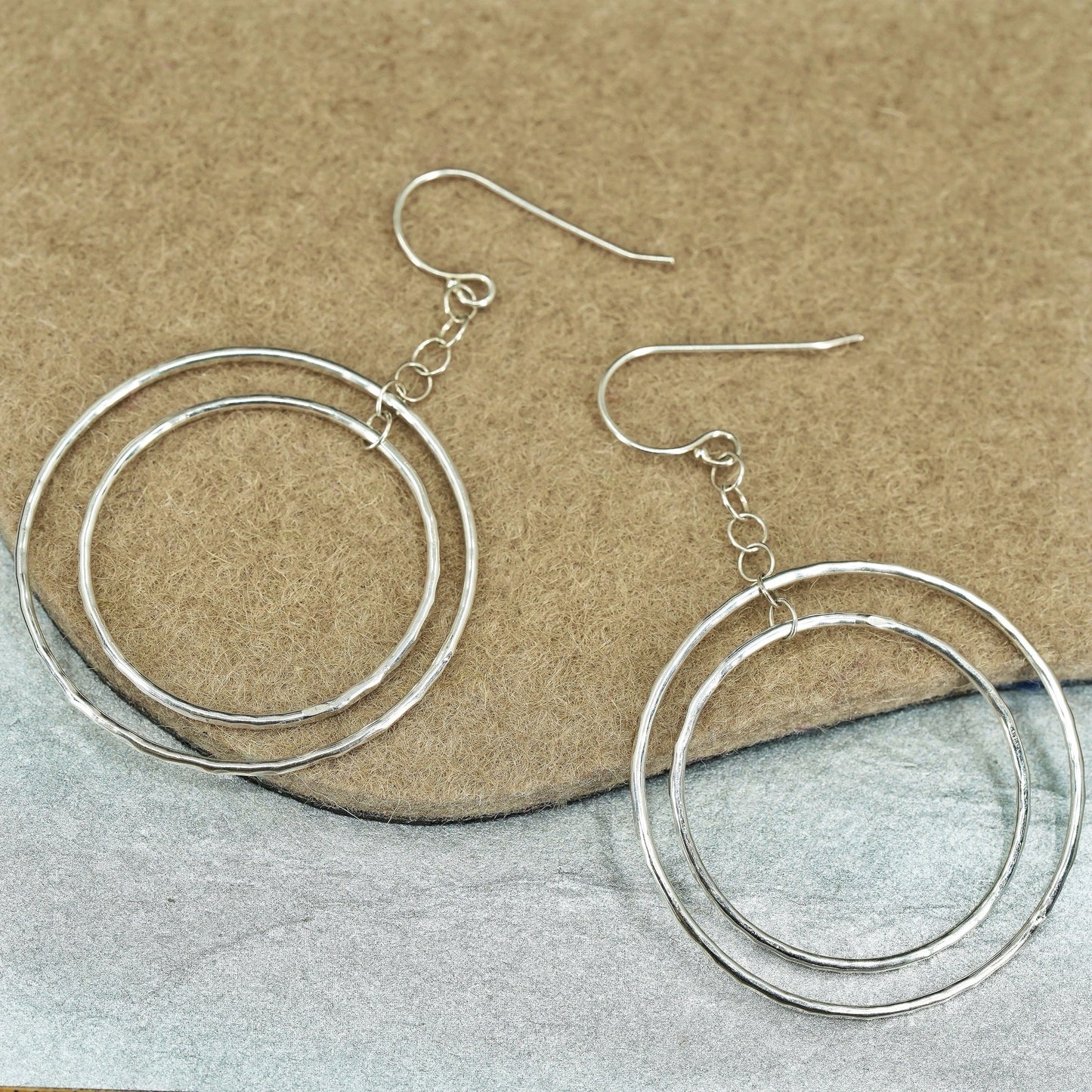 Vintage Sterling 925 silver handmade hammered circle earrings