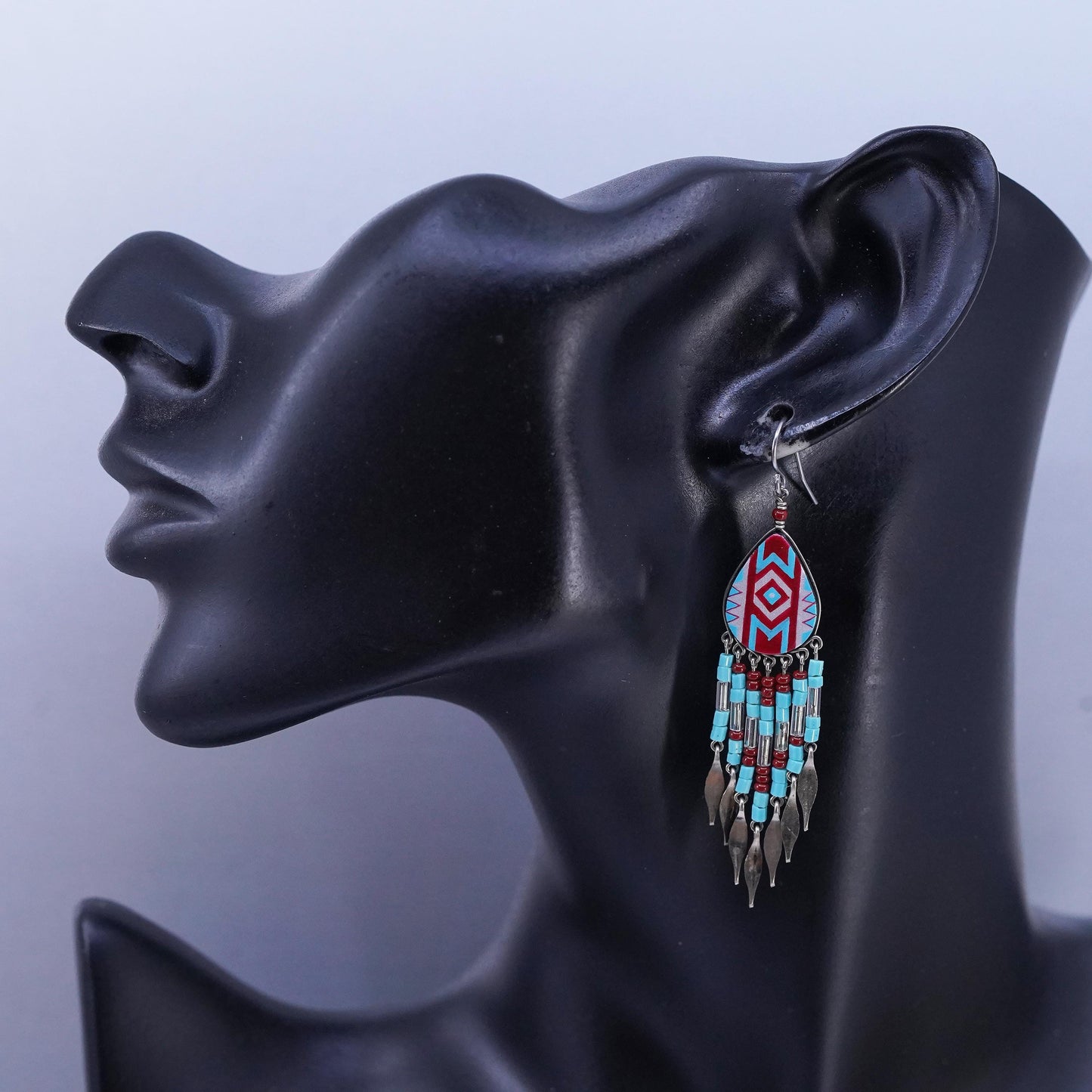 Vintage southwestern Sterling 925 silver teardrop earrings with fringe dangles