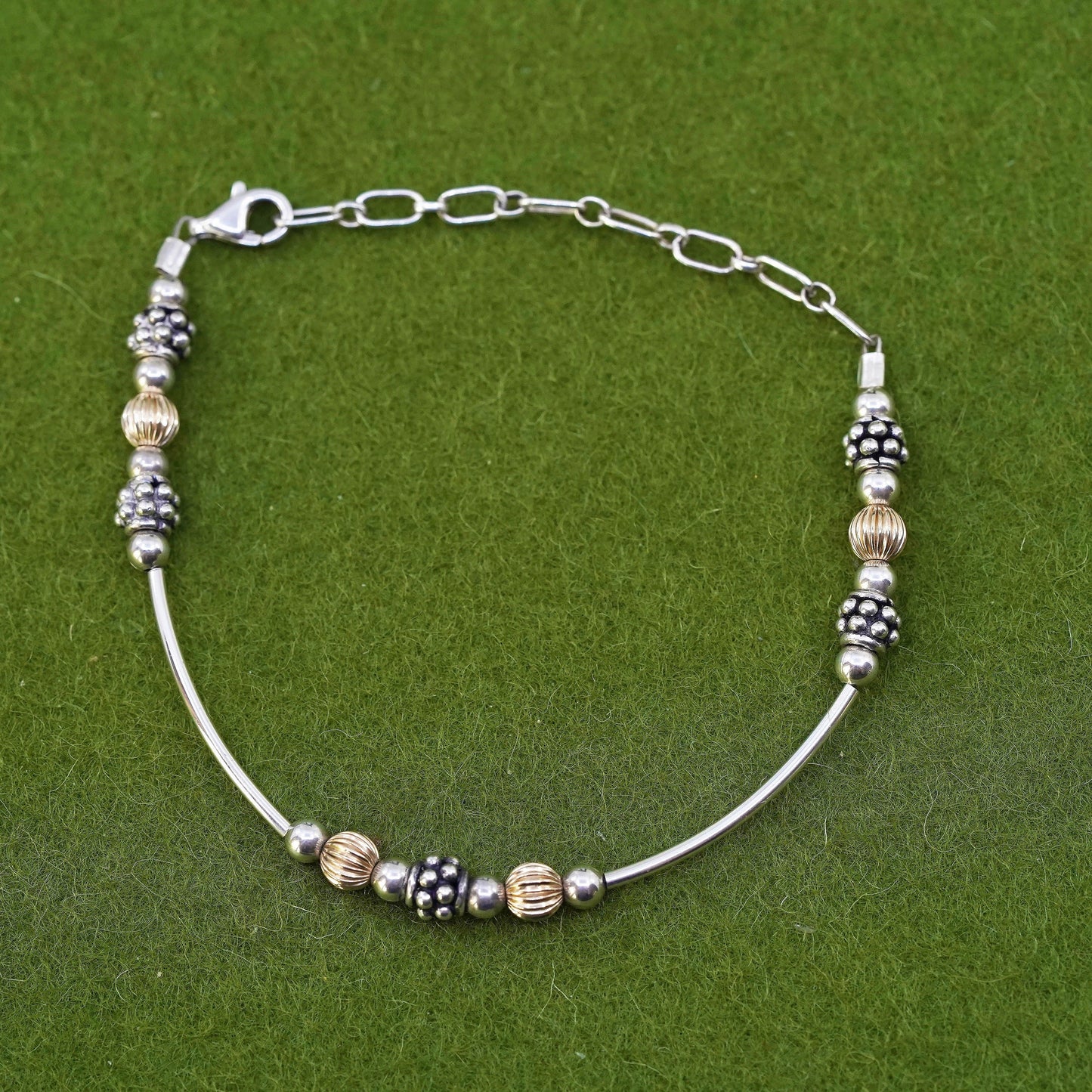 6+2”, two tone 14K yellow gold and sterling silver 925 handmade beaded bracelet