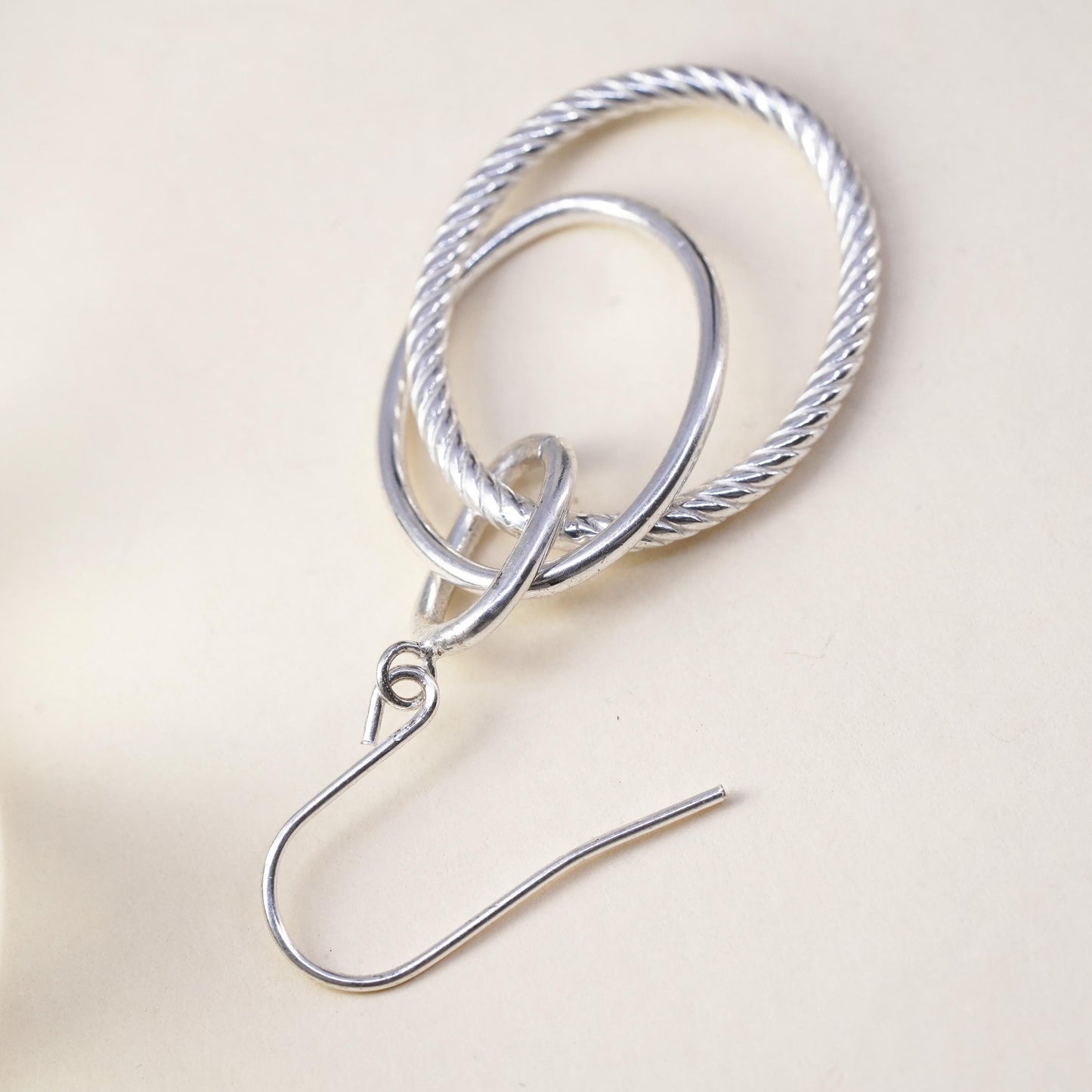 1.5", Vintage sterling 925 silver single earring, entwined minimalist hoops