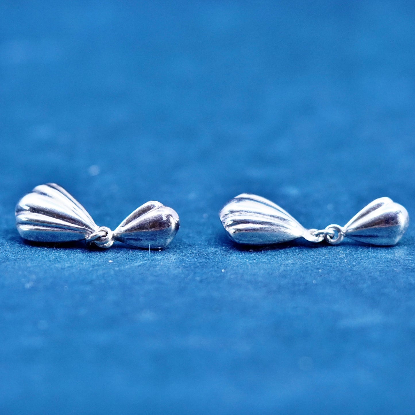Vintage sterling silver handmade earrings, 925 ribbed teardrop drops