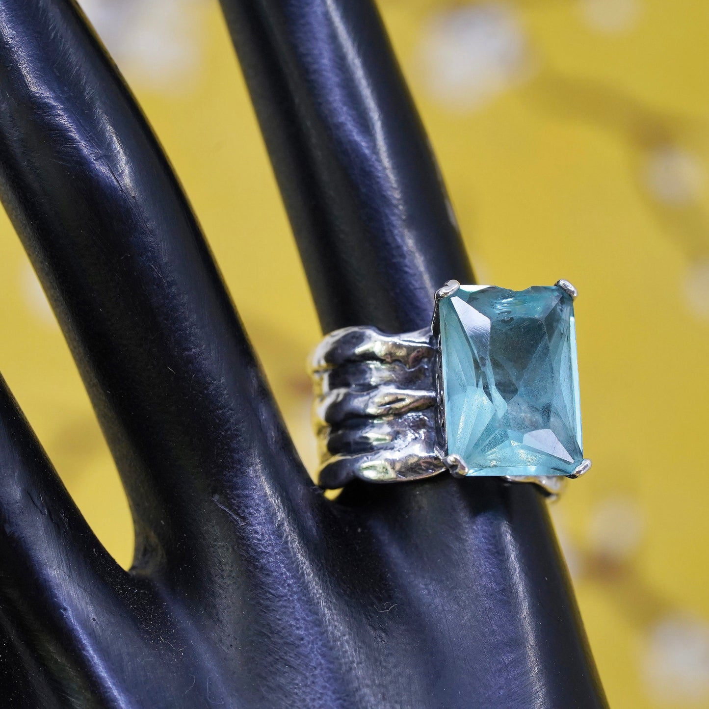 Size 8.25, Silpada Sterling Silver 925 Light Blue Glass Rectangular Dome Ring
