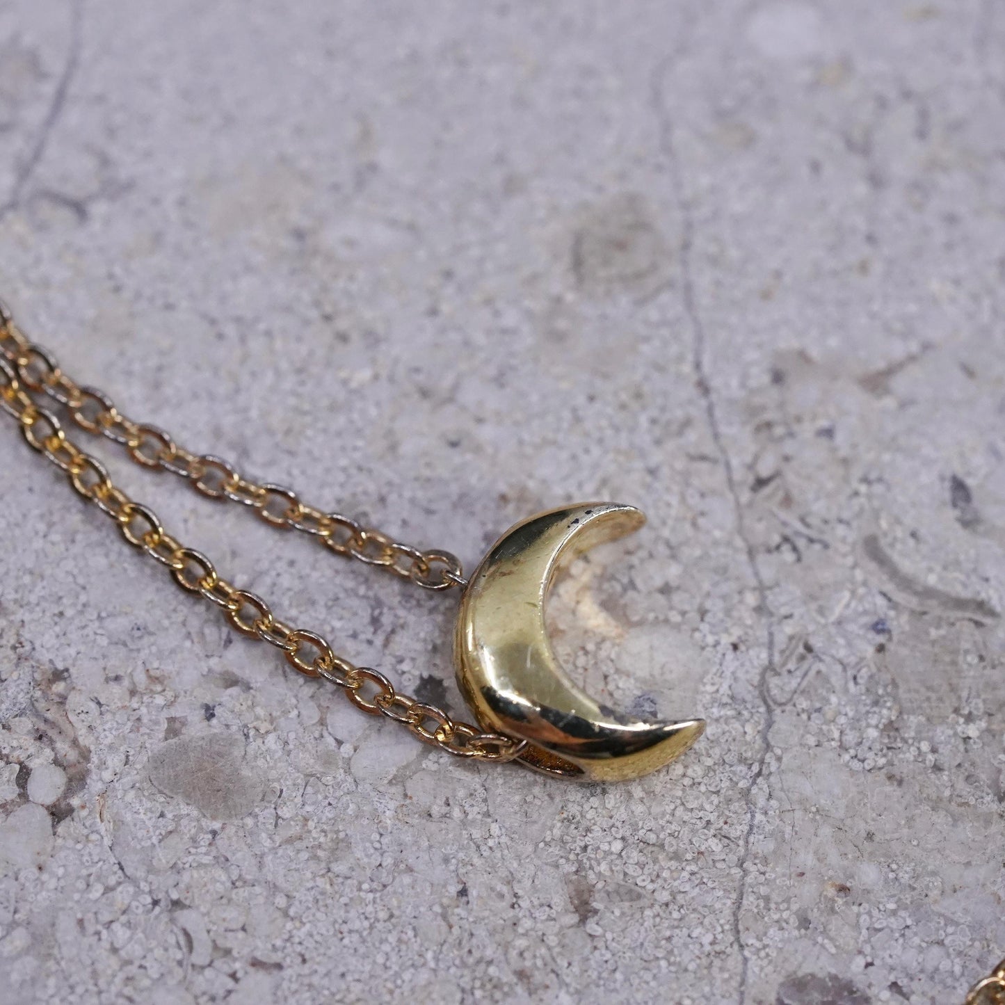 16+2" vermeil gold tone Sterling silver necklace, 925 circle chain w/ new moon
